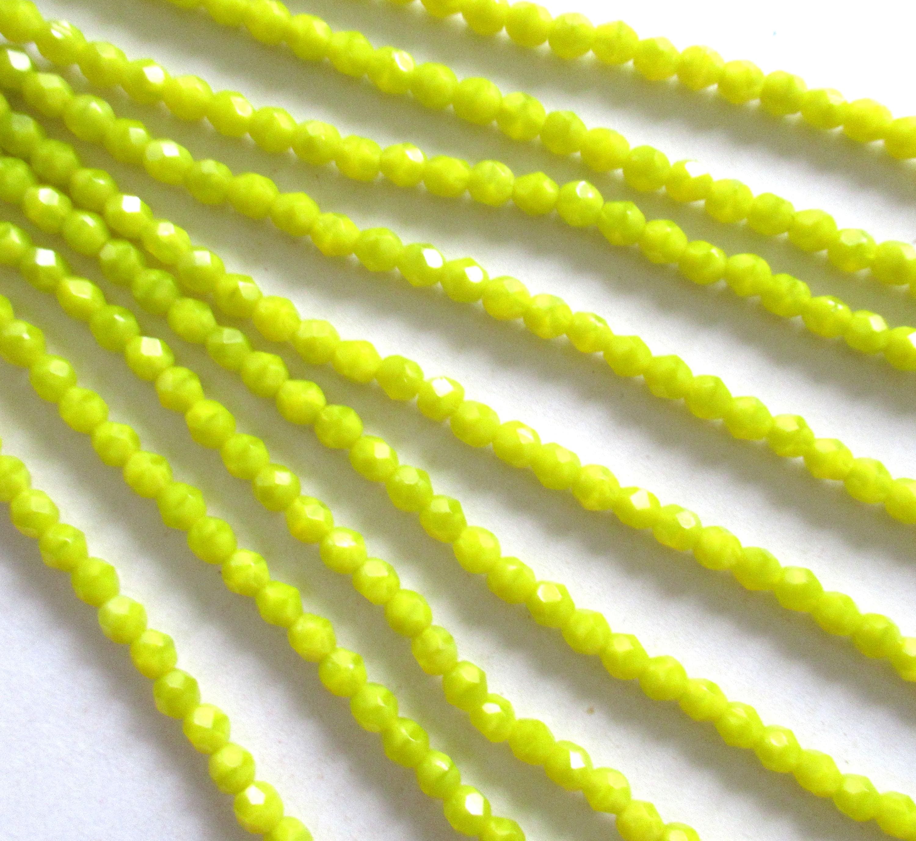 50 faceted round Czech glass beads - 4mm - chartreuse - bright yellow green - fire polished beads - C0046