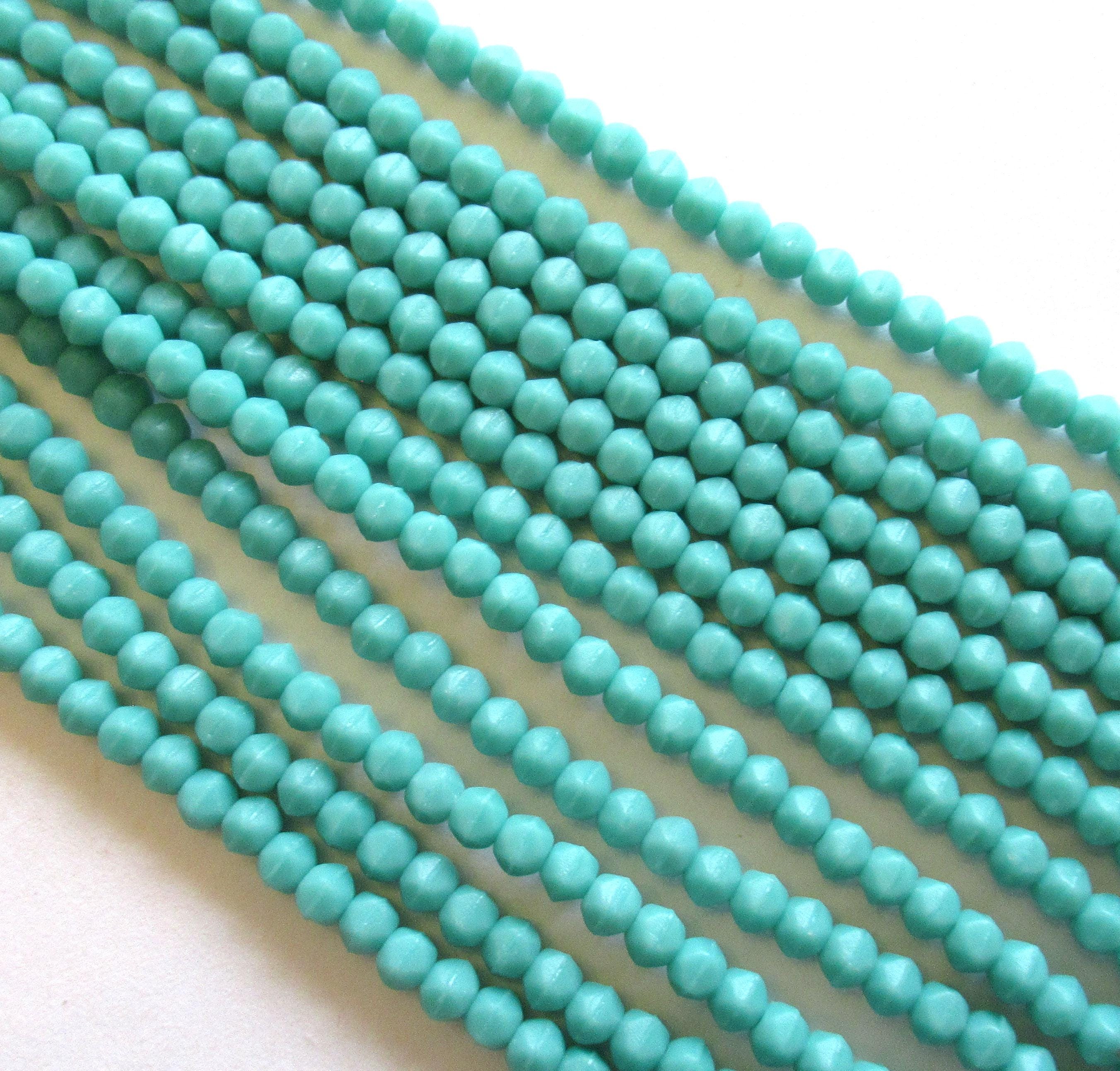 100 3mm English cut Czech glass beads - opaque matte turquoise blue green spacer beads - pressed glass beads - C0019