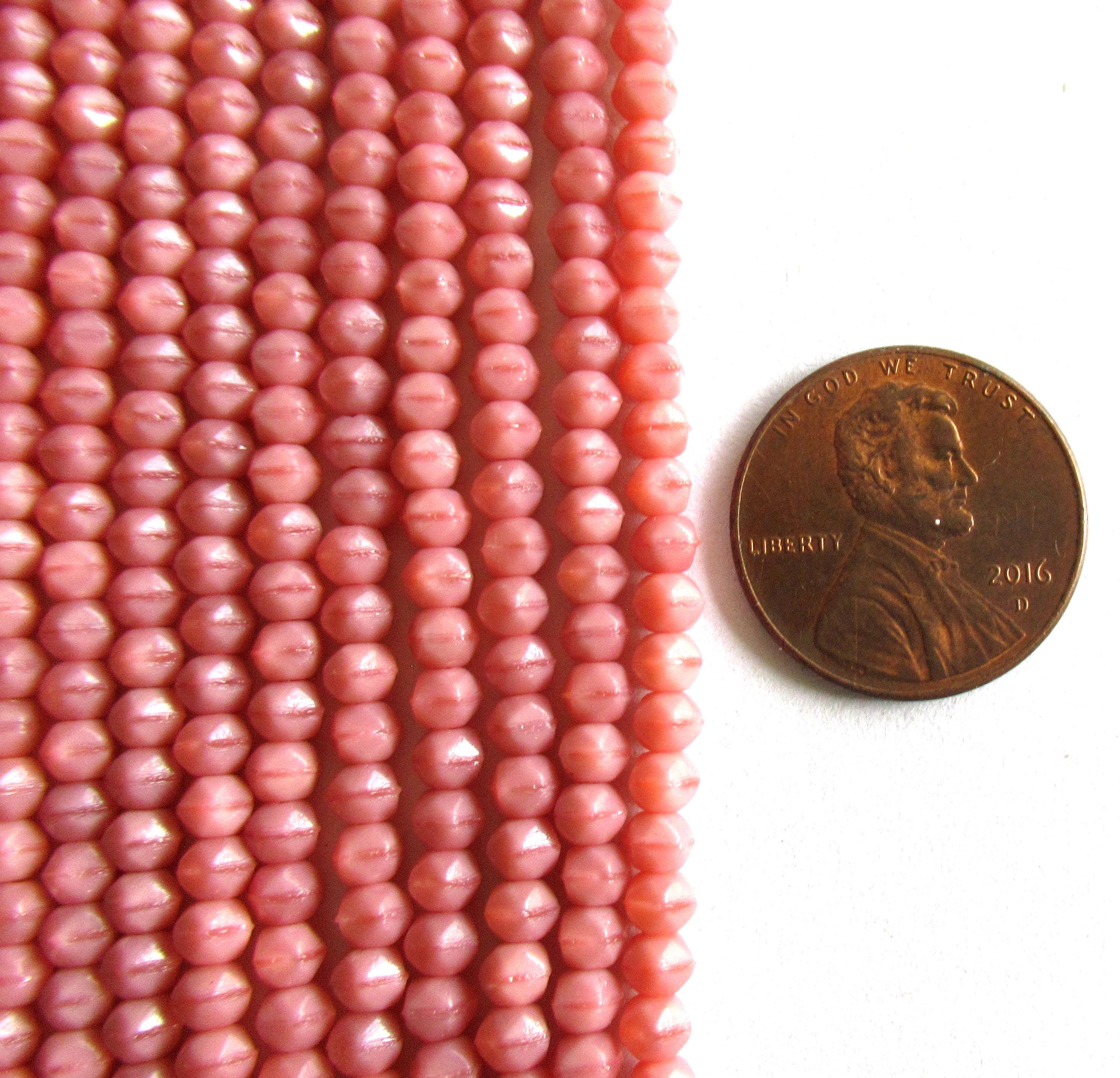 100 3mm English cut Czech glass beads - opaque Coral Pink beads- pressed glass spacer beads - C0046