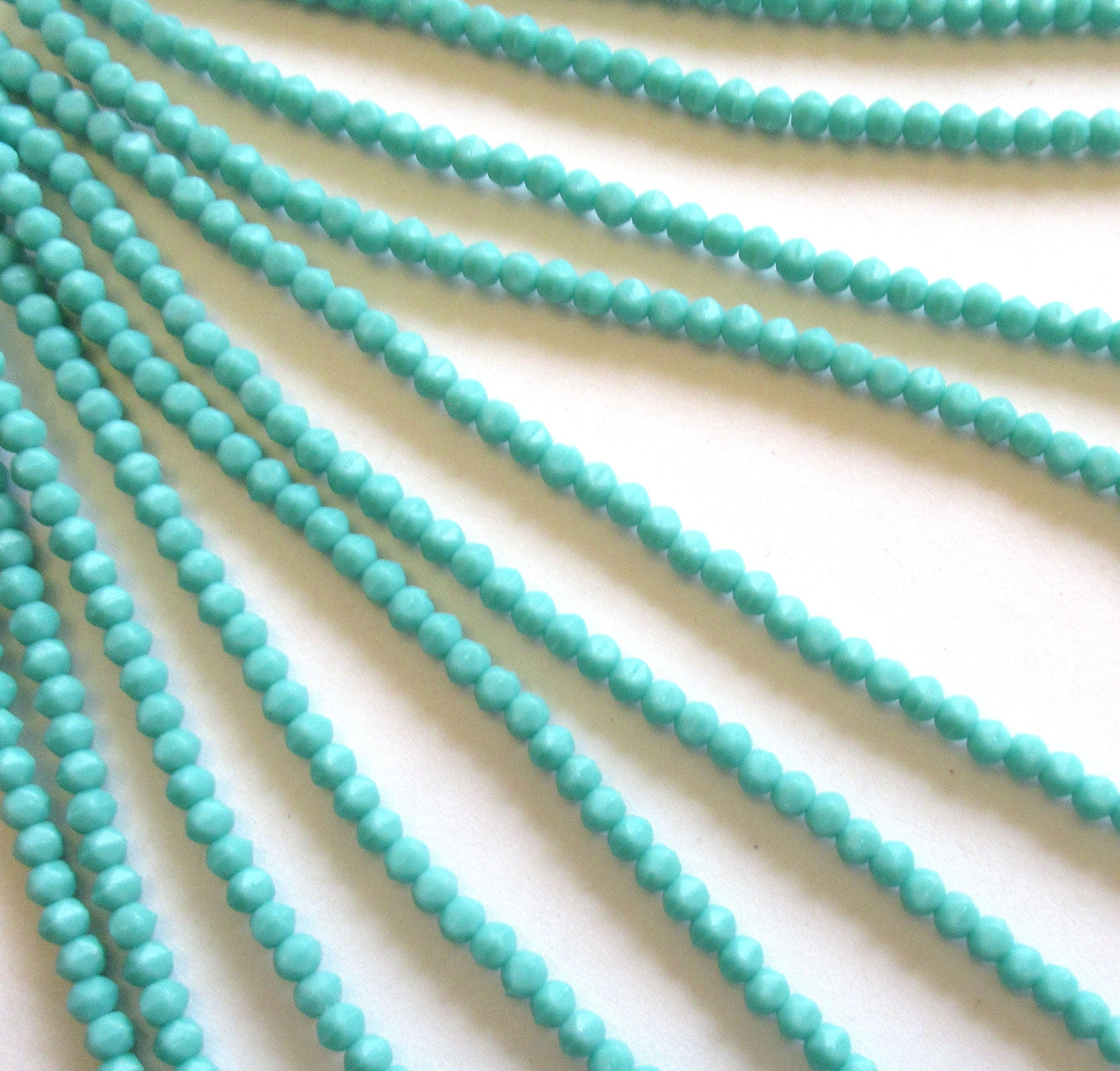 100 3mm English cut Czech glass beads - opaque matte turquoise blue green spacer beads - pressed glass beads - C0019