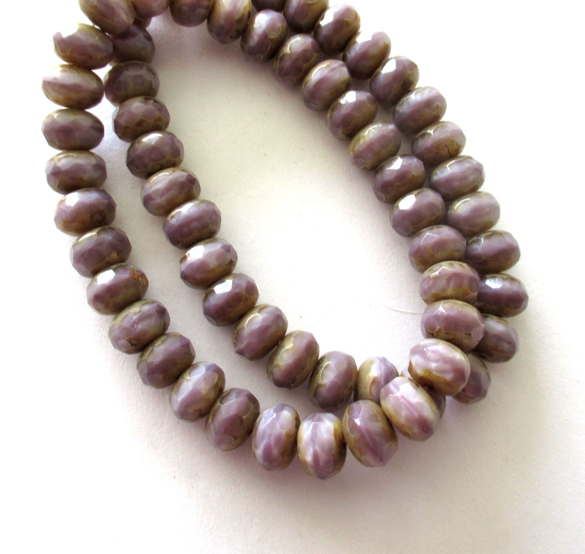 Lot of 30 purple Czech glass puffy rondelle beads - 6 x 9mm opaque amethyst purple lavender silk faceted rondelles - C008025