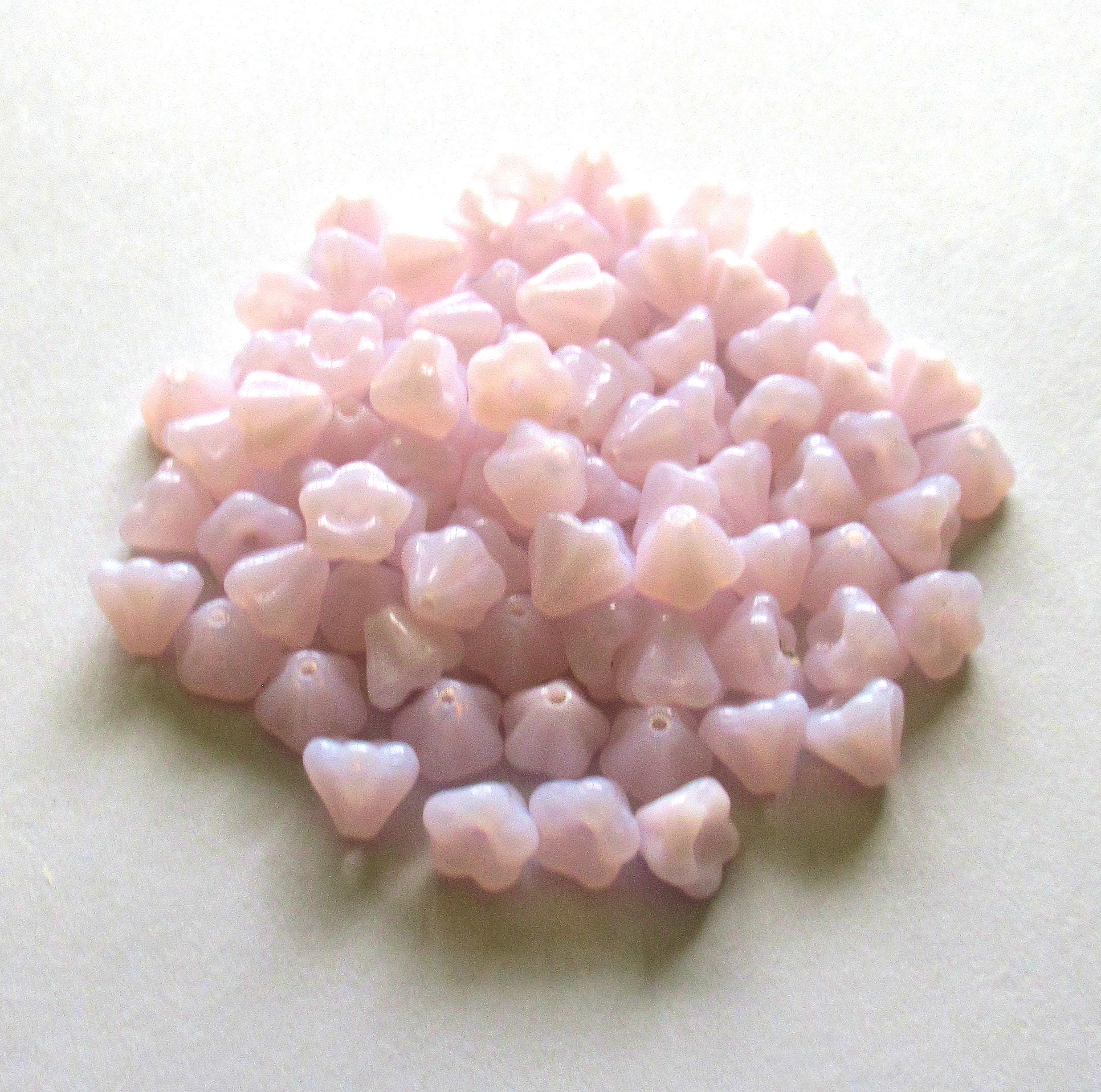 50 Czech glass baby Bell Flower beads - 4 x 6mm - translucent light alabaster pink pressed glass beads - C0059