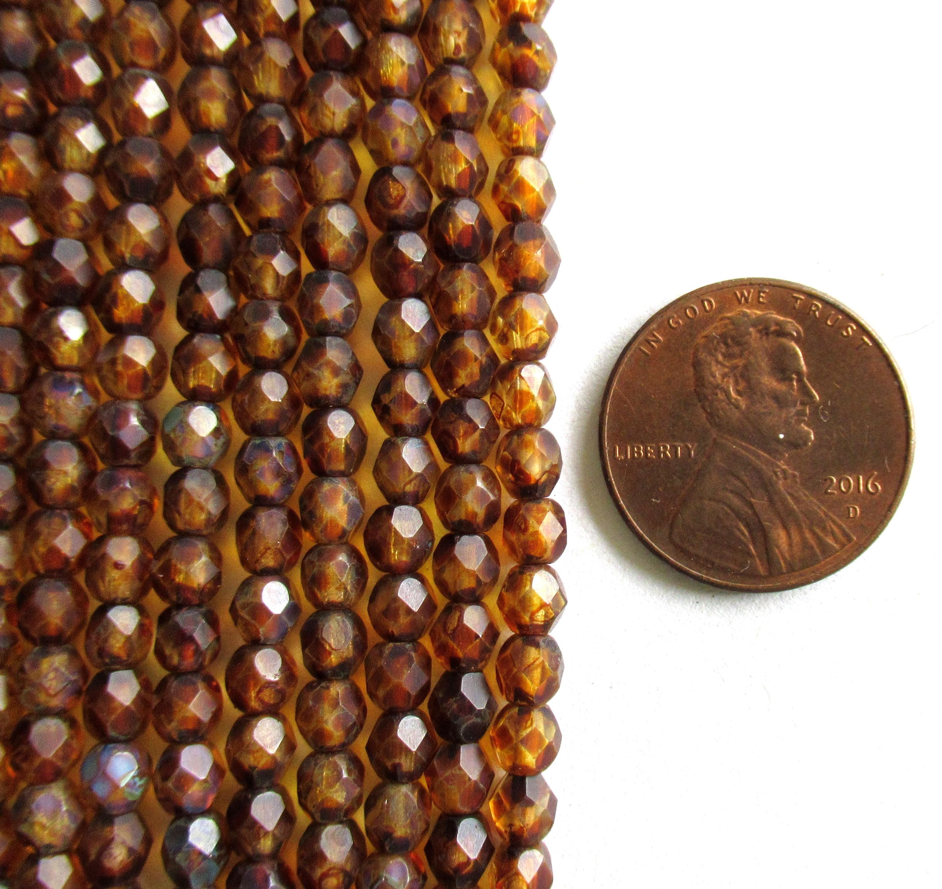 50 4mm Czech glass matte crystal picasso beads - fire polished faceted round beads - C0016