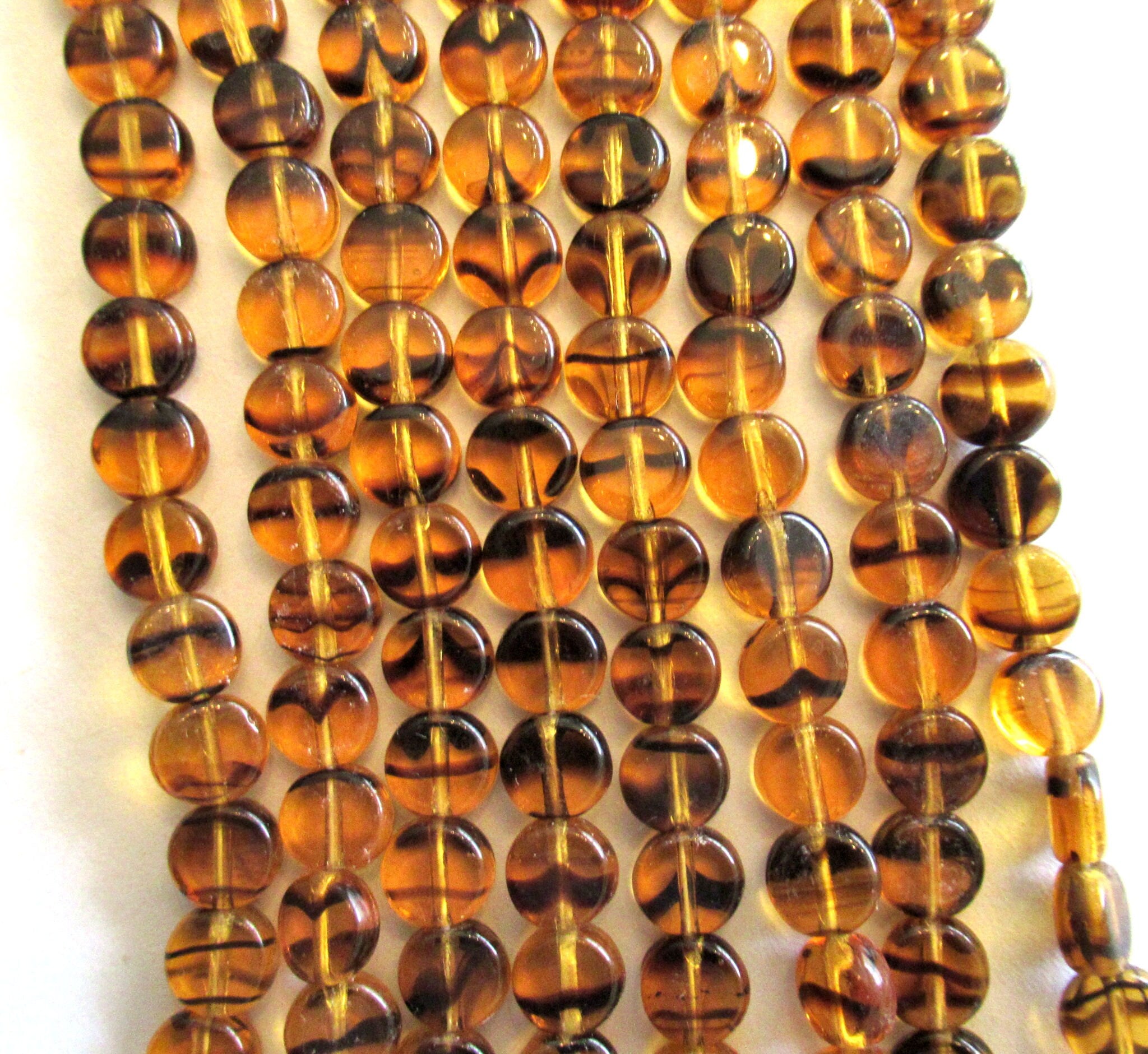 50 6mm Czech glass flat round tortoiseshell beads - little coin or disc beads C0094