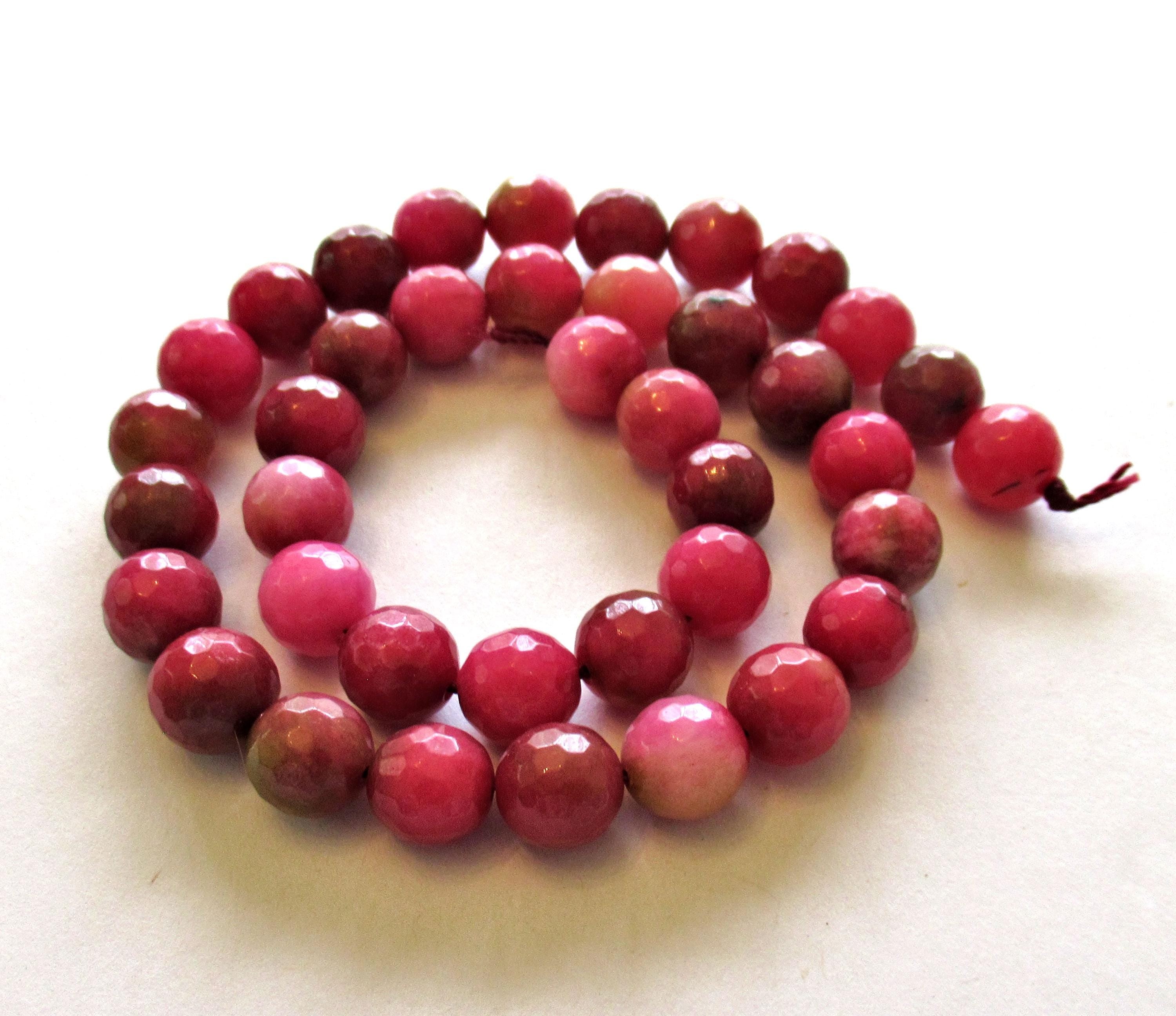 10mm Agate beads - 8mm - pink & green faceted round beads - semiprecious gemstone beads - 39 beads - 15.5 inch strand - 0000