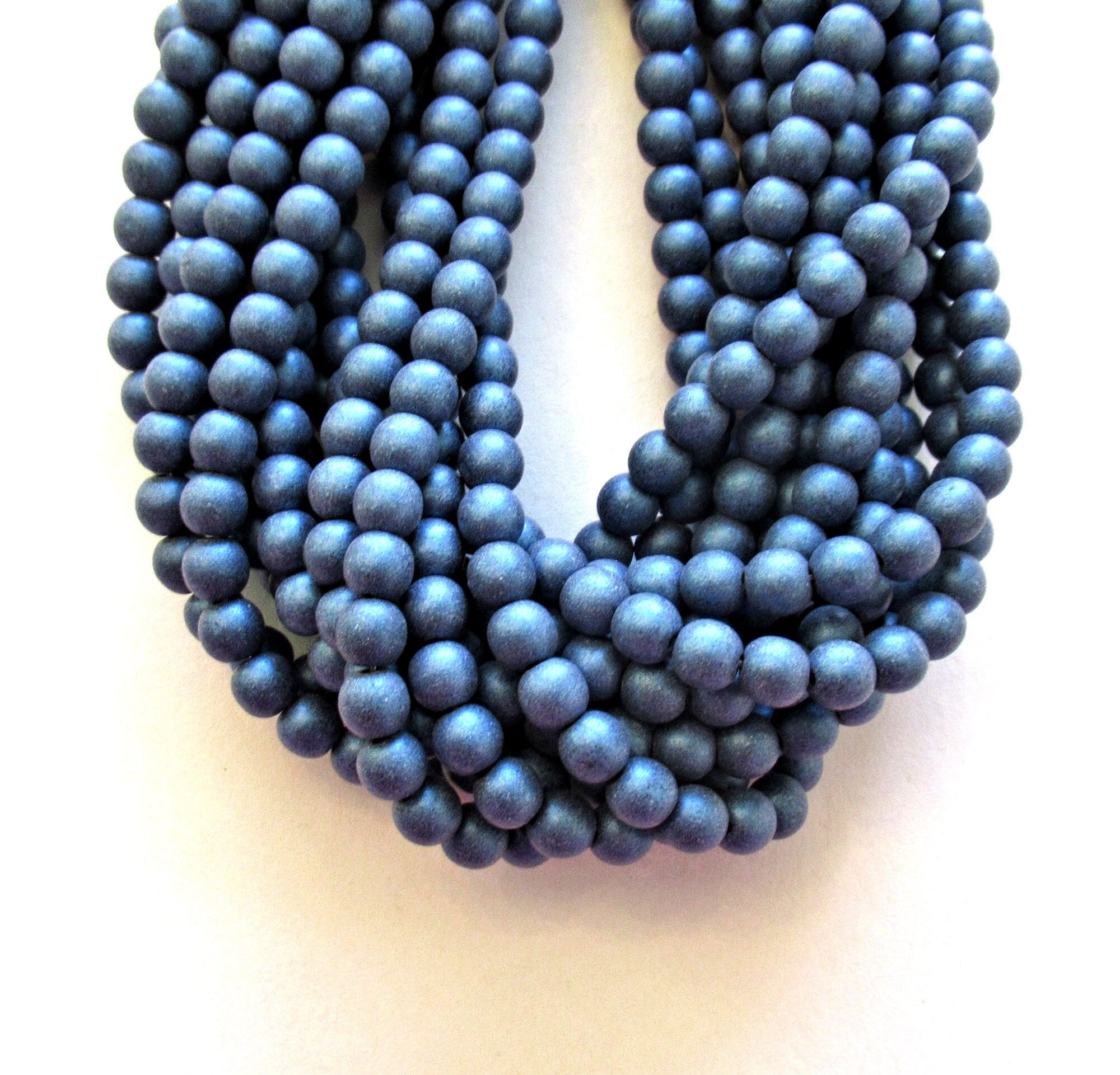 50 6mm Czech glass druk beads - Matte Metallic Suded Blue smooth round druks - C0065