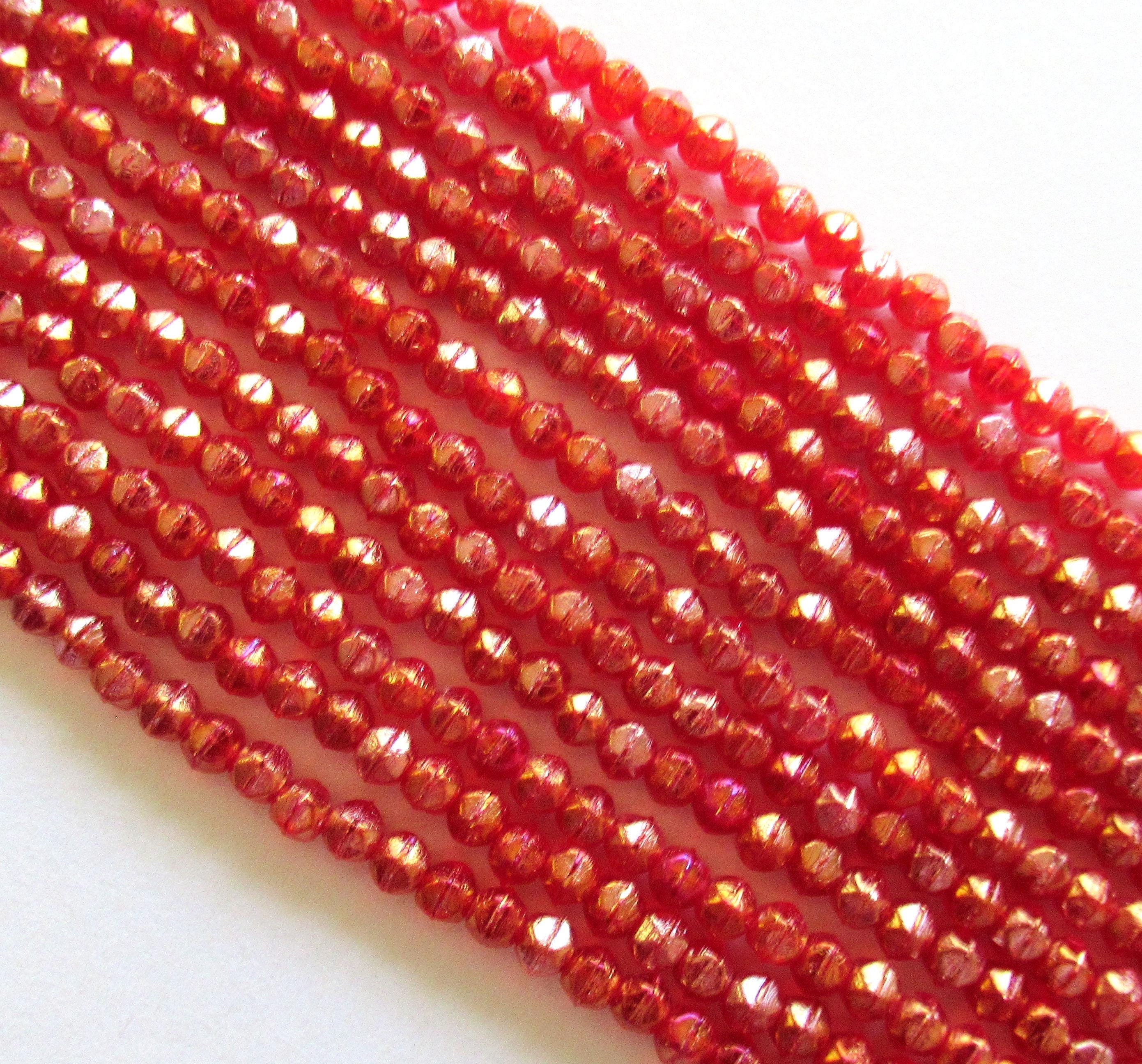 100 3mm English cut Czech glass beads - luster iris ruby red spacer beads - pressed glass beads - C0019