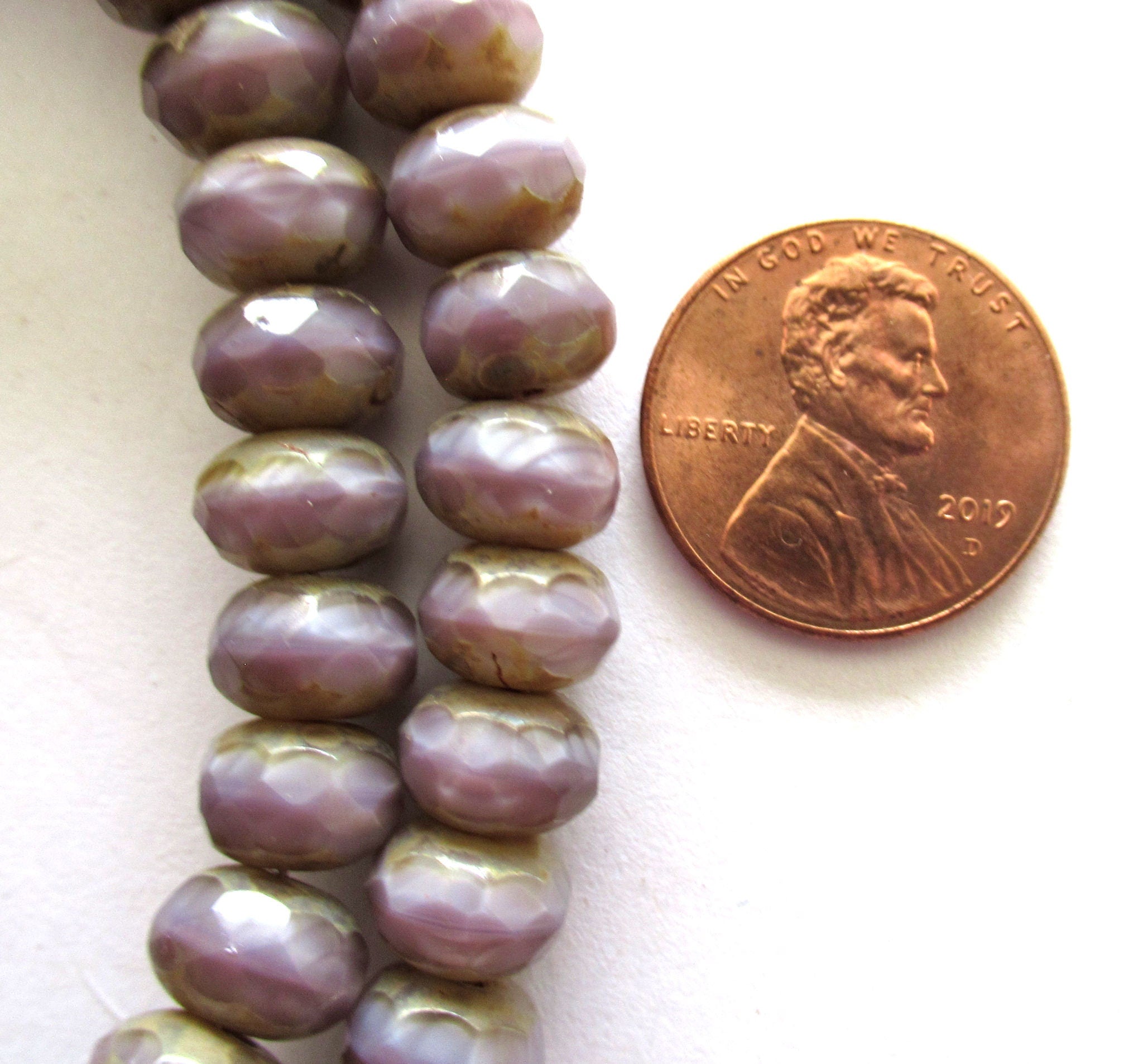 Lot of 30 purple Czech glass puffy rondelle beads - 6 x 9mm opaque amethyst purple lavender silk faceted rondelles - C008025