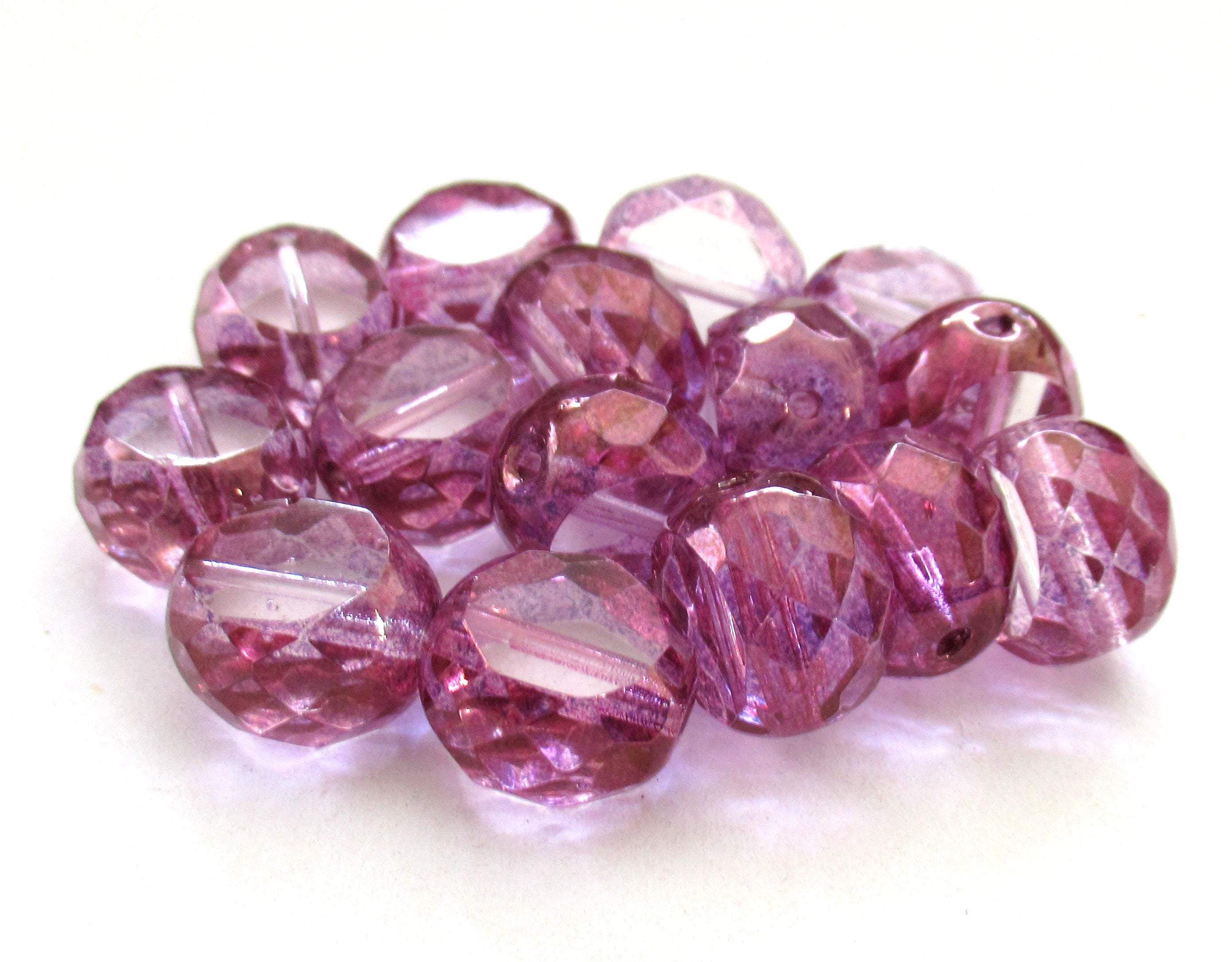 Five 12mm large Czech glass beads - purple & crystal window beads - table cut chunky statement or focal beads - dual faceted fire polished beads - 600531