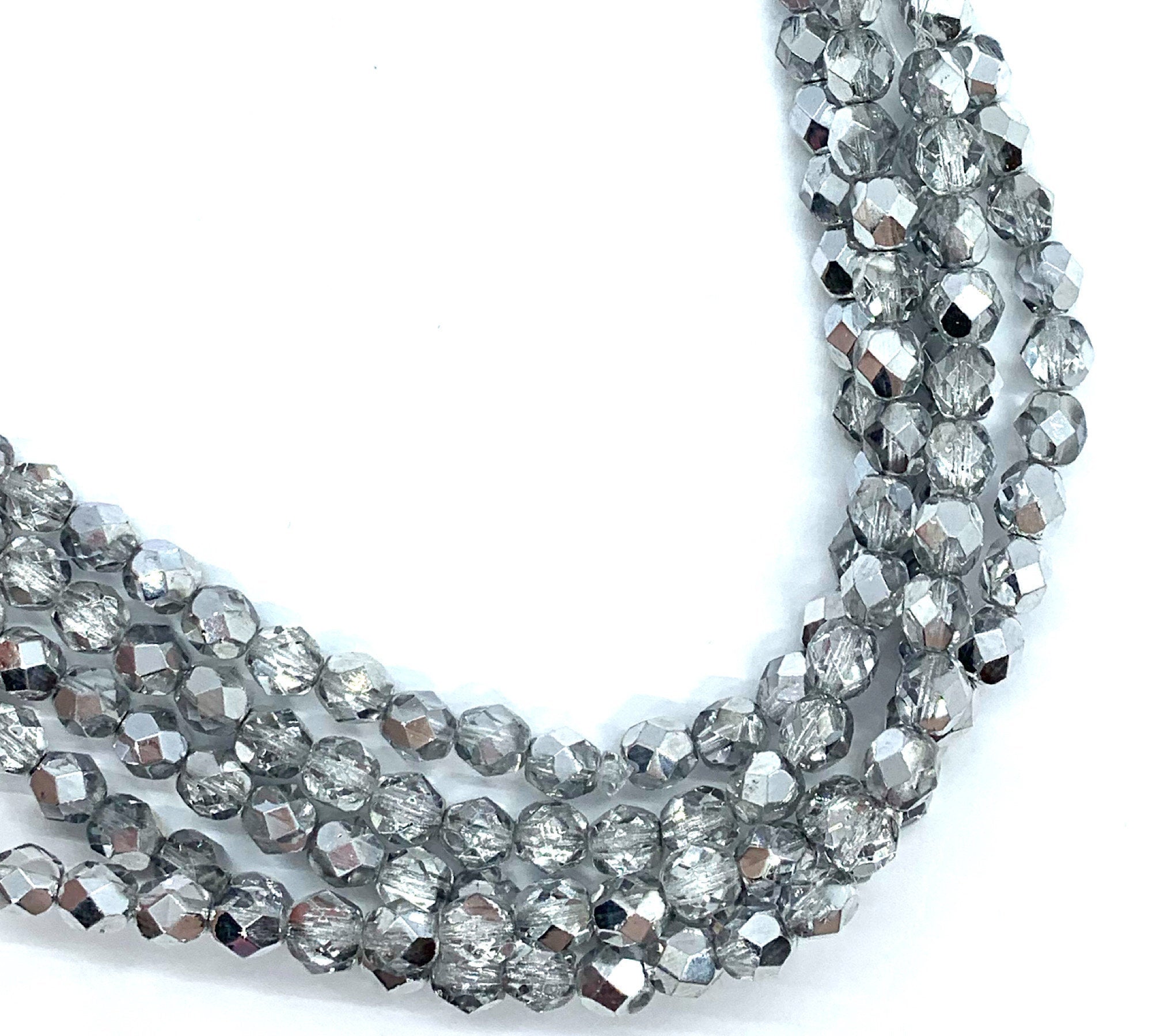 25 faceted round Czech glass beads - 6mm fire polished silver crystal mix beads - C0064