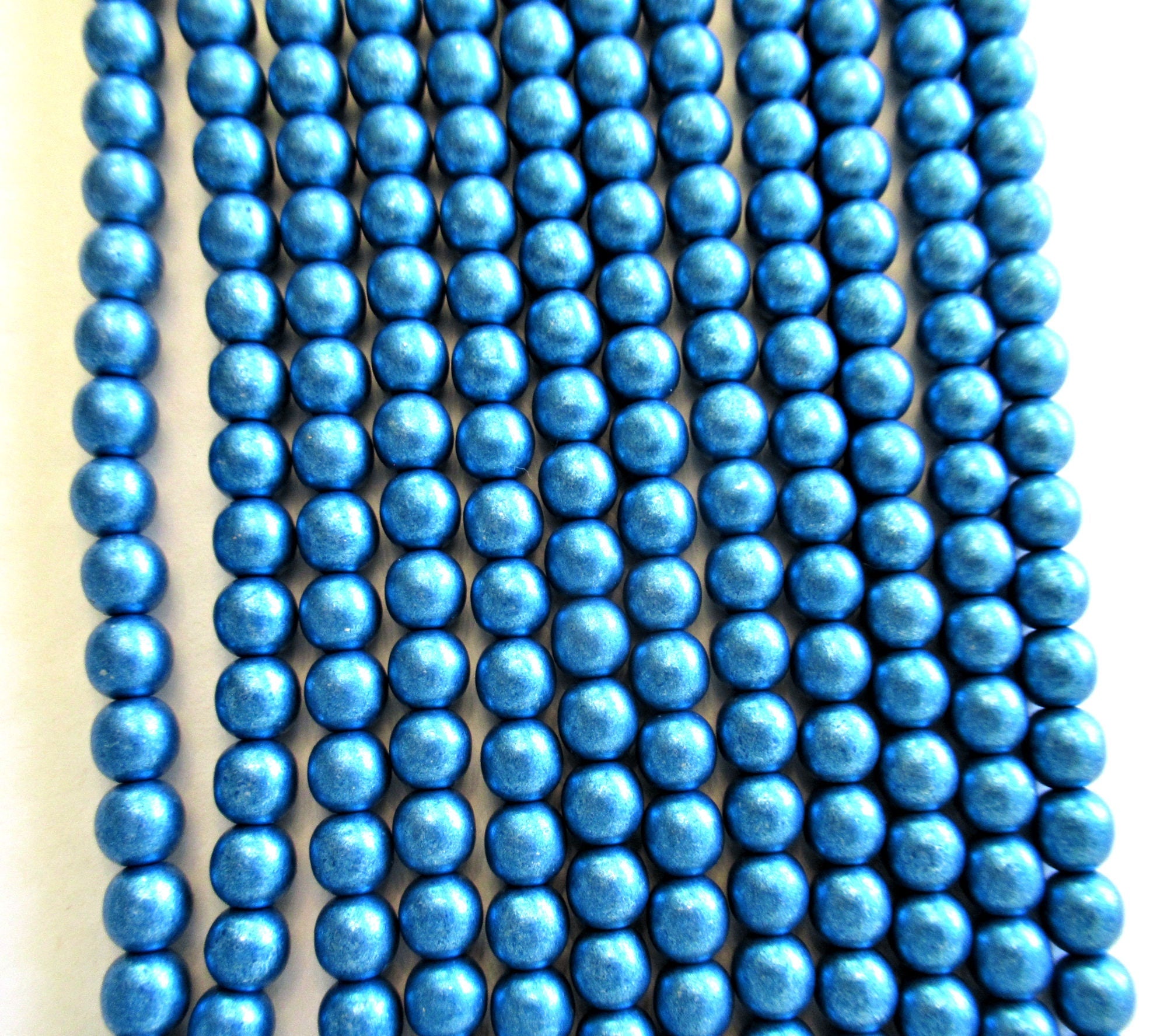 50 6mm Czech glass druk beads - Matte Metallic Saturated Nebulas Blue - smooth round druks - C0037