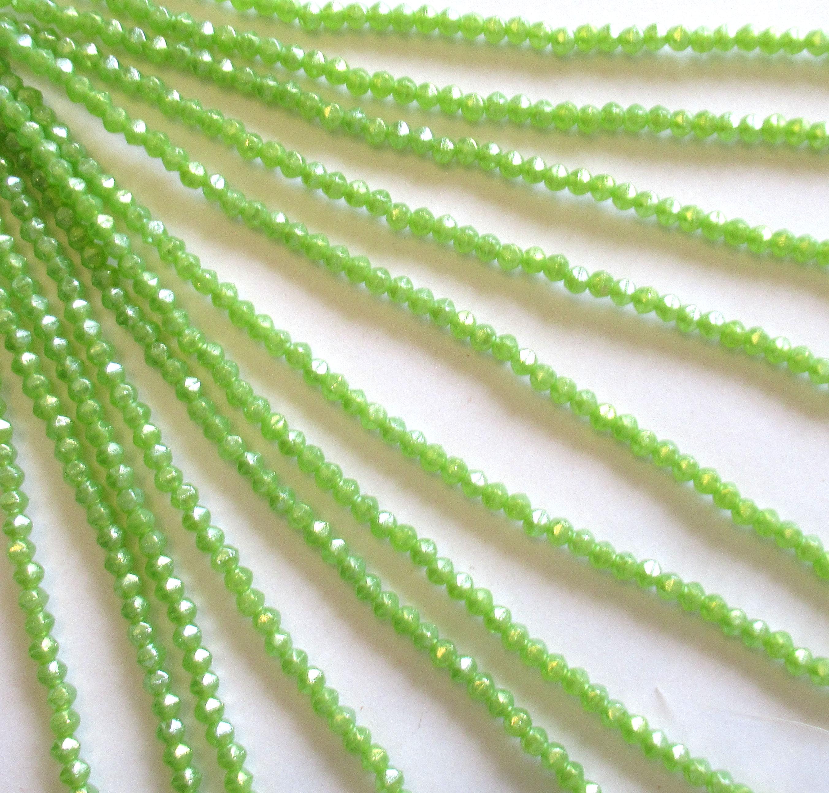 100 3mm English cut Czech glass beads - luster iris milky dark peridot green spacer beads - pressed glass beads - C0019