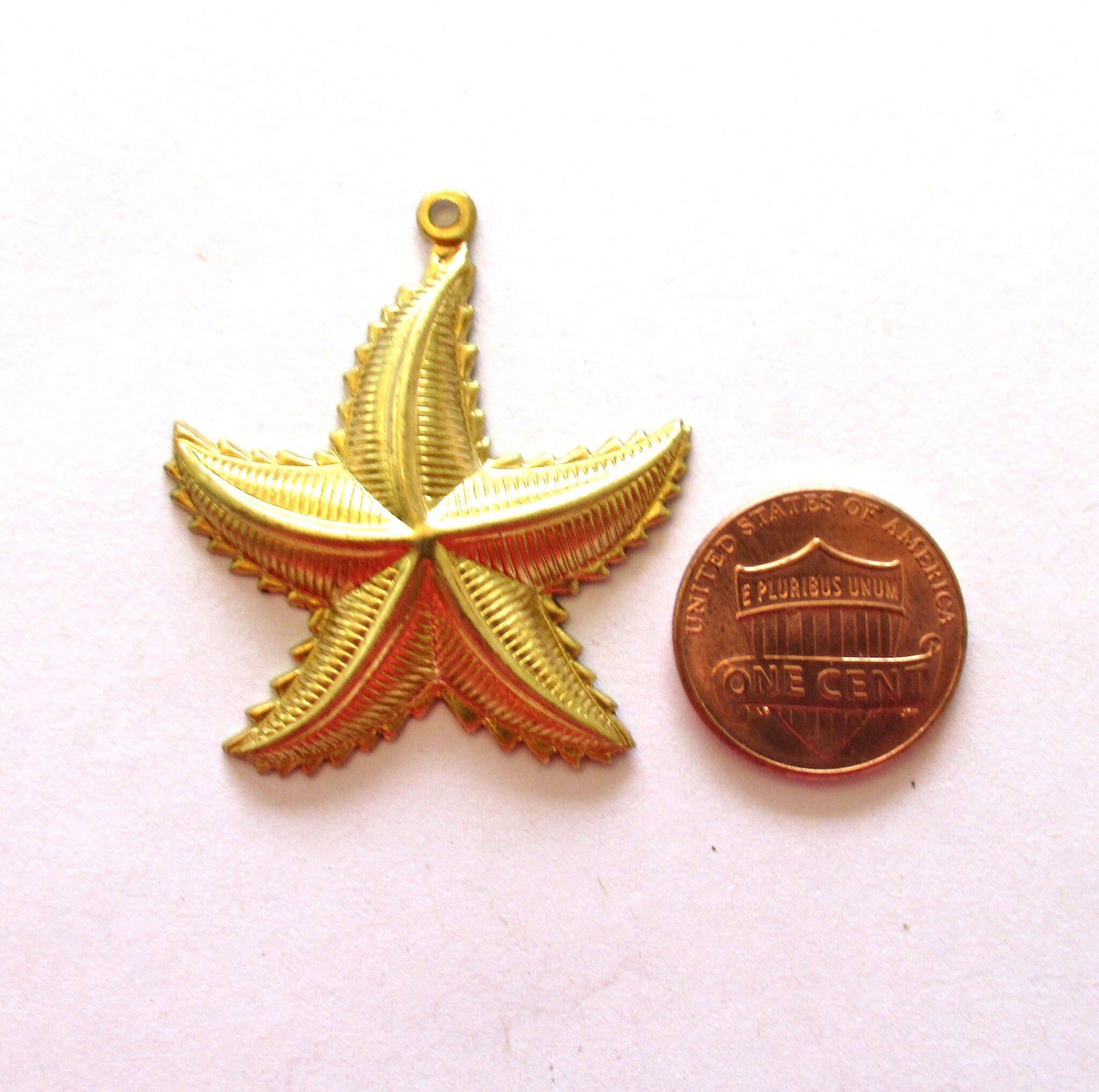 1 Raw Brass Stamping - starfish star charm - dangle - pendant - drop - 1.62" inches - made in the USA C00411