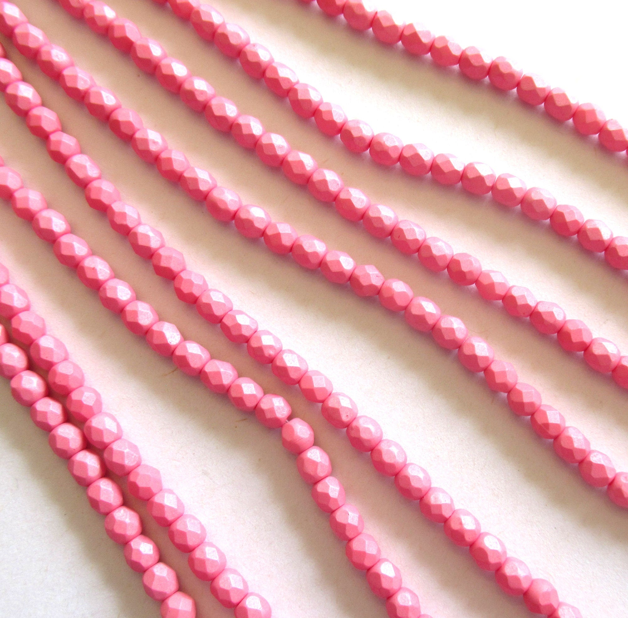 50 4mm Czech glass beads - Saturated Pink - opaque matte bright pink - fire polished faceted round beads C0068