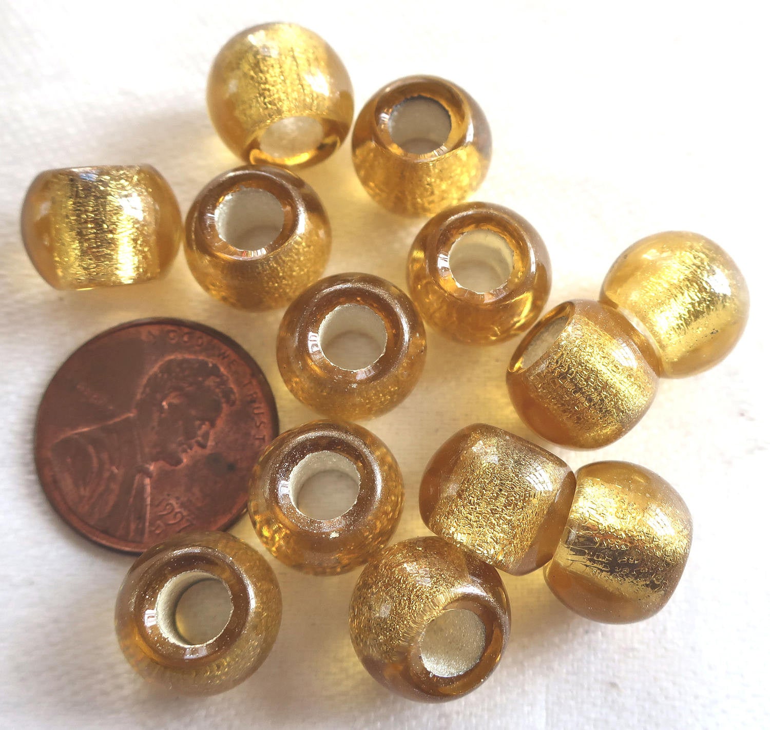 Lot of 6 12mm light Topaz Silver Lined big hole Czech glass druk beads, large 4mm hole druks C8401 - Glorious Glass Beads