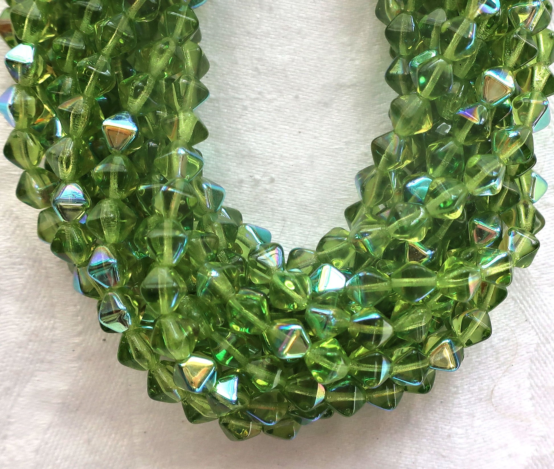 Lot of 50 6mm Czech glass bicones - Olivine AB pressed glass bicone beads -C0850 - Glorious Glass Beads