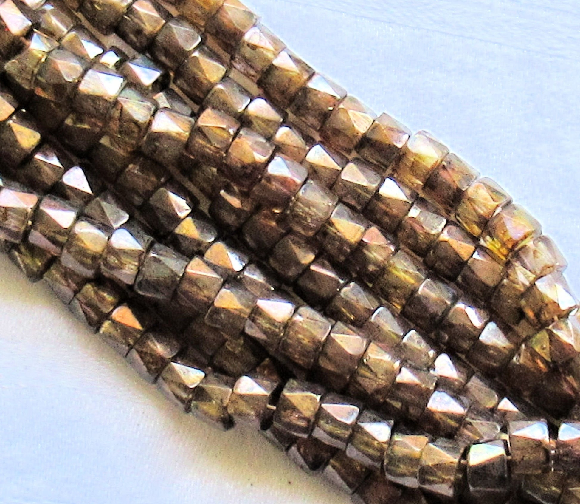 50 6mm Czech glass pony beads - Lumi Brown crow, roller beads - large hole iridescent brown faceted fire polished beads, C15150 - Glorious Glass Beads