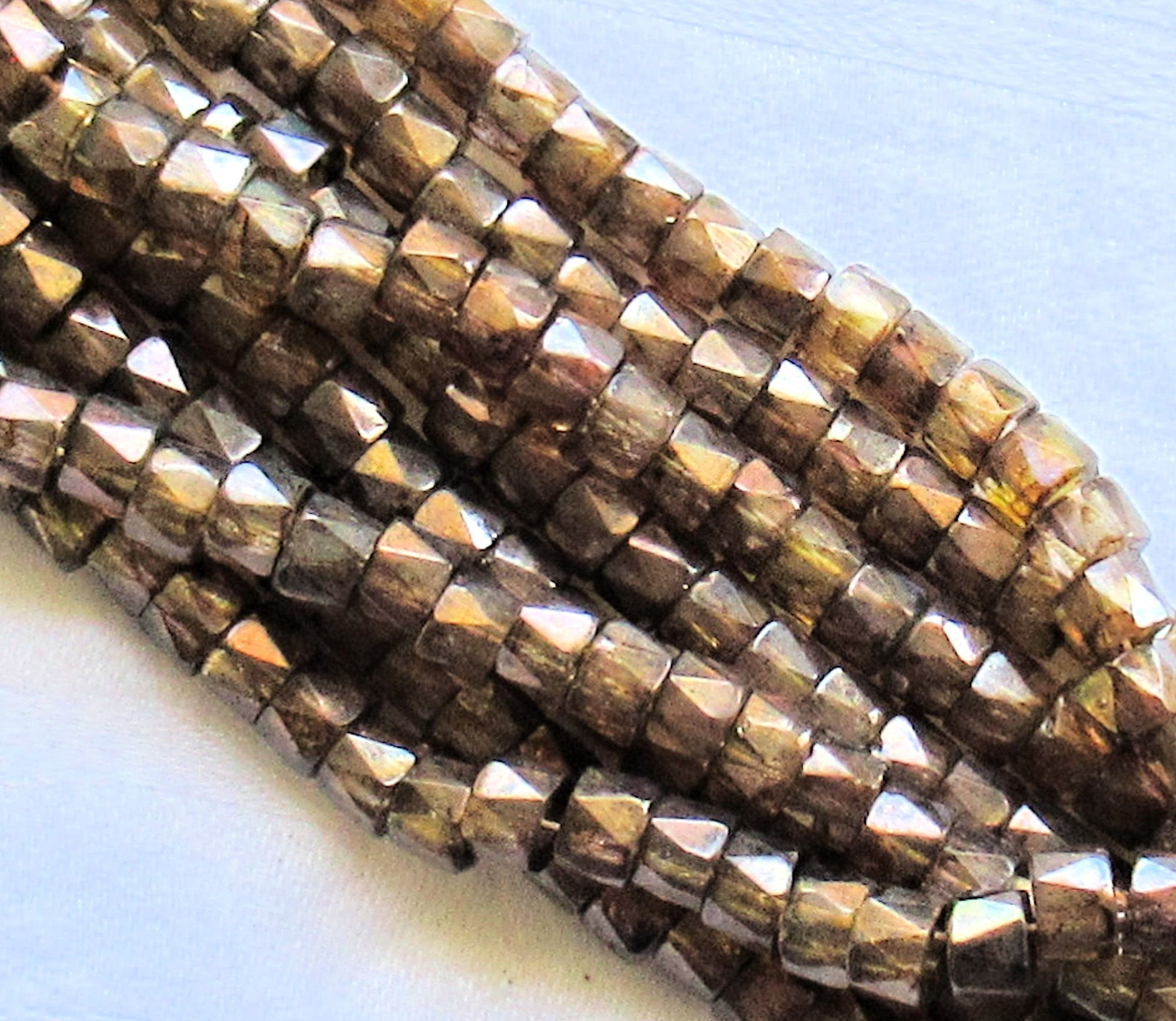 50 6mm Czech glass pony beads - Lumi Brown crow, roller beads - large hole iridescent brown faceted fire polished beads, C15150 - Glorious Glass Beads