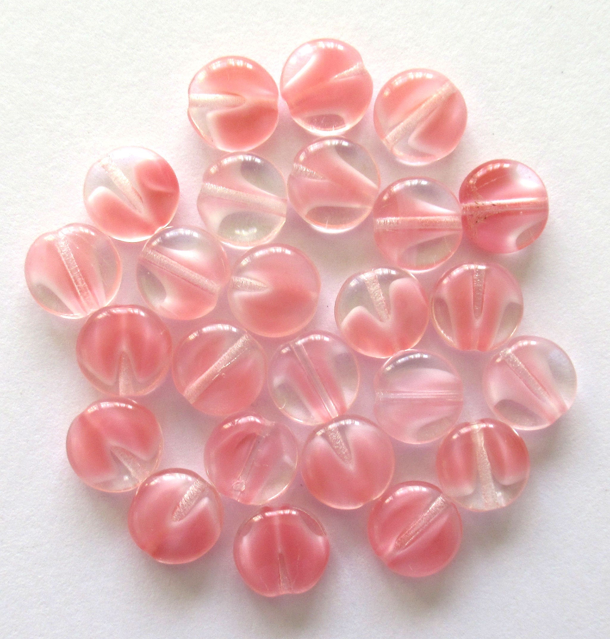 20 Czech glass coin beads - 10mm pink & crystal mix disc beads C00011