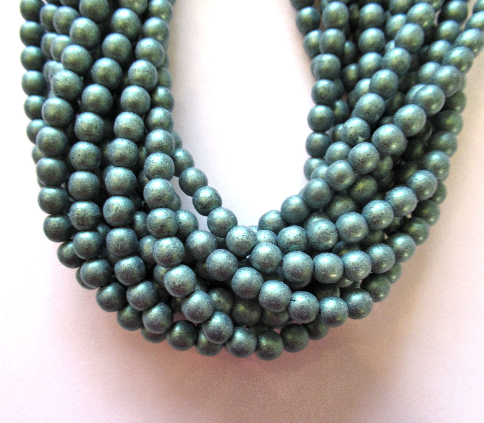 Lot of 50 6mm Czech glass druk beads - opaque metallic suede light green matte smooth round druks - C0016