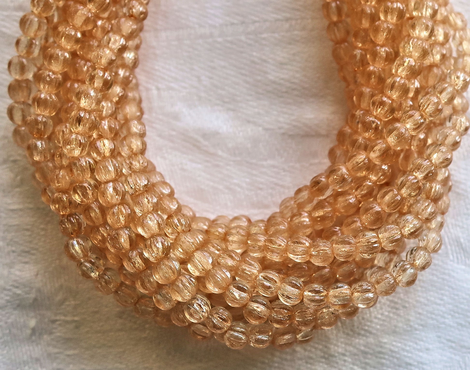 Lot of 100 3mm transparent luster champagne melon beads, neutral Czech pressed glass beads C13101 - Glorious Glass Beads