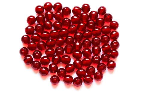 Lot of 50 6mm Czech glass druks - ruby red light garnet smooth round druk beads C0023