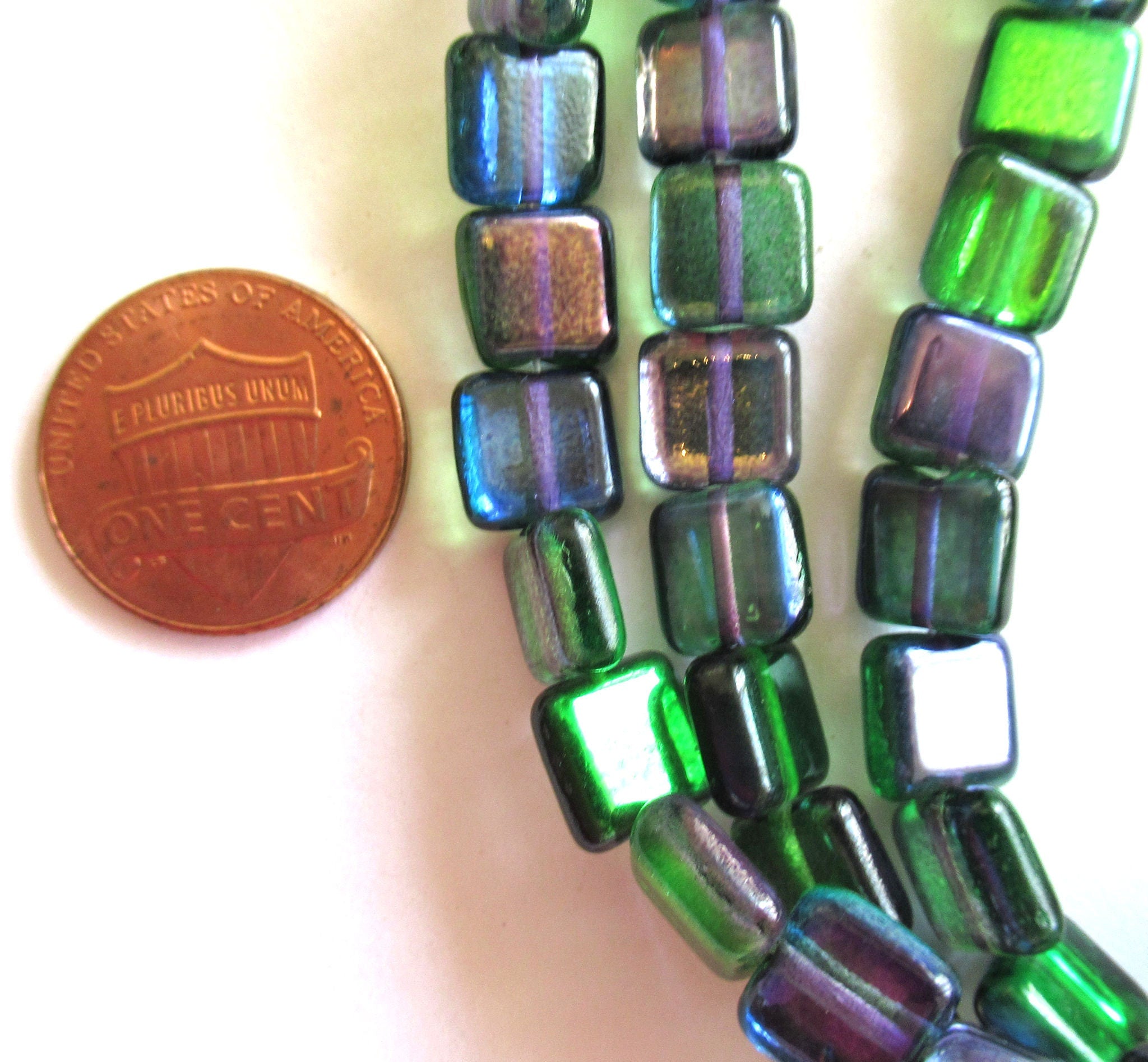 30 8mm one hole square Czedh glass beads - blue & green color mix beads 00211