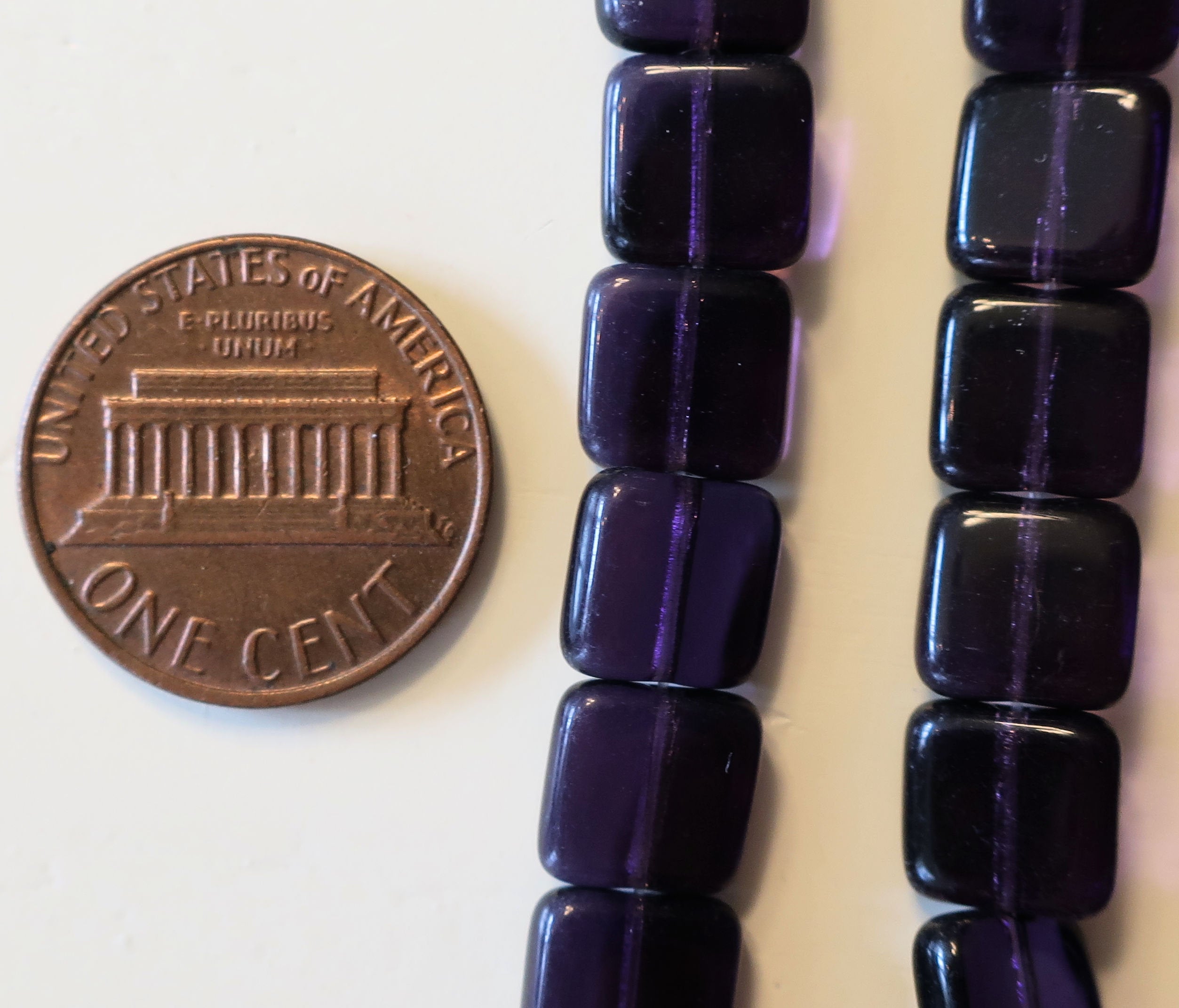 Lot of 25 9mm one hole flat square Czech glass beads - transparent tanzanite purple, violet C50101 - Glorious Glass Beads