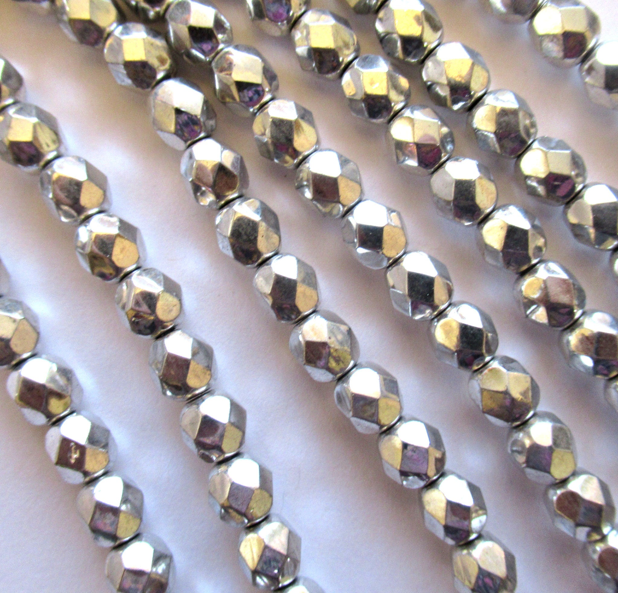 25 6mm metallic silver Czech glass beads - round, faceted fire polished beads C0055