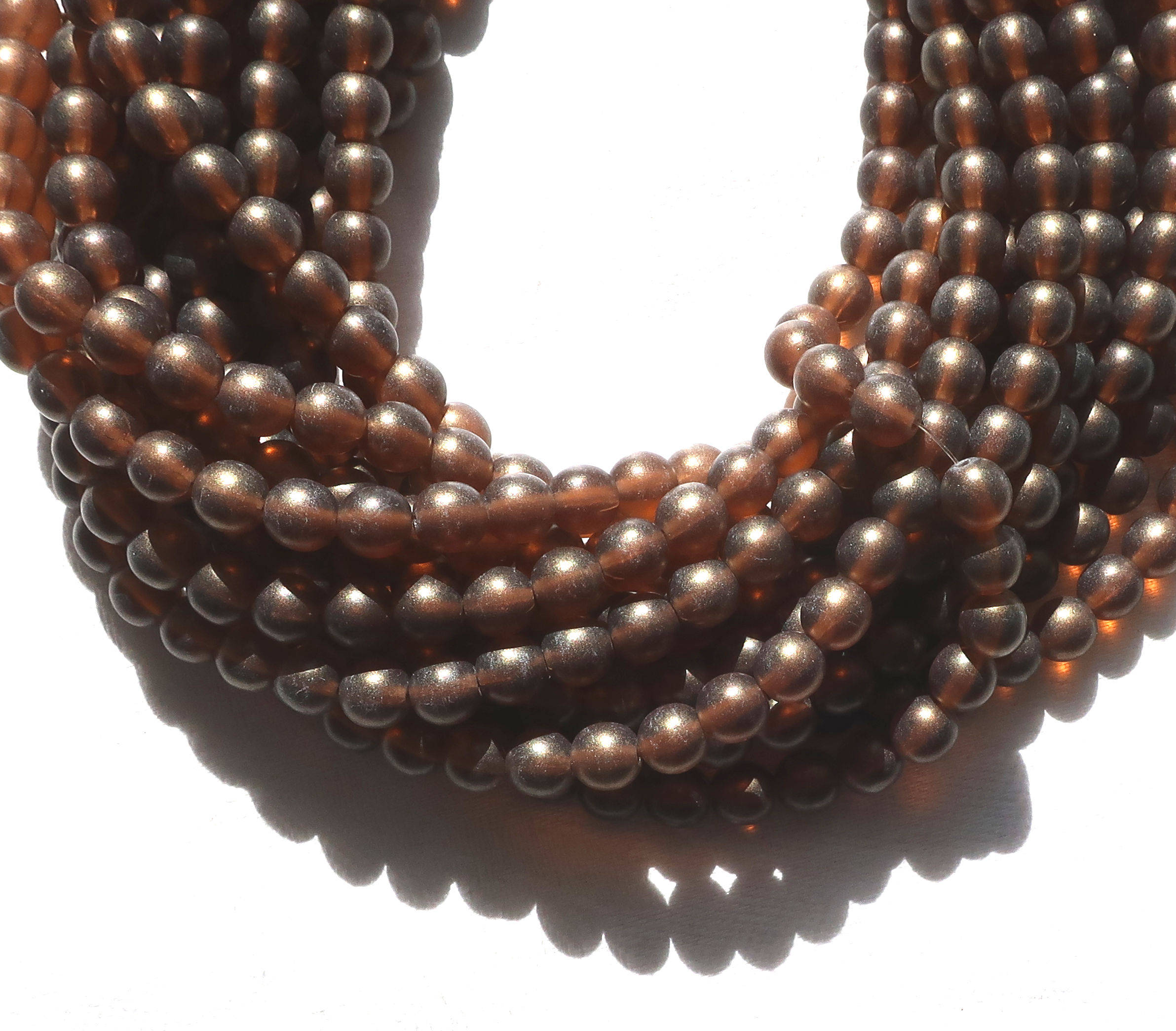 Lot of 50 6mm Czech glass druks, Dark Sueded Gold Smoky Topaz smooth round druk beads C4750 - Glorious Glass Beads