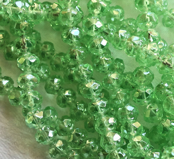 Lot of 25 Luster Peridot Green 5 x 6mm Rosebud beads, faceted, firepolished, antique cut, Czech glass beads C1801 - Glorious Glass Beads