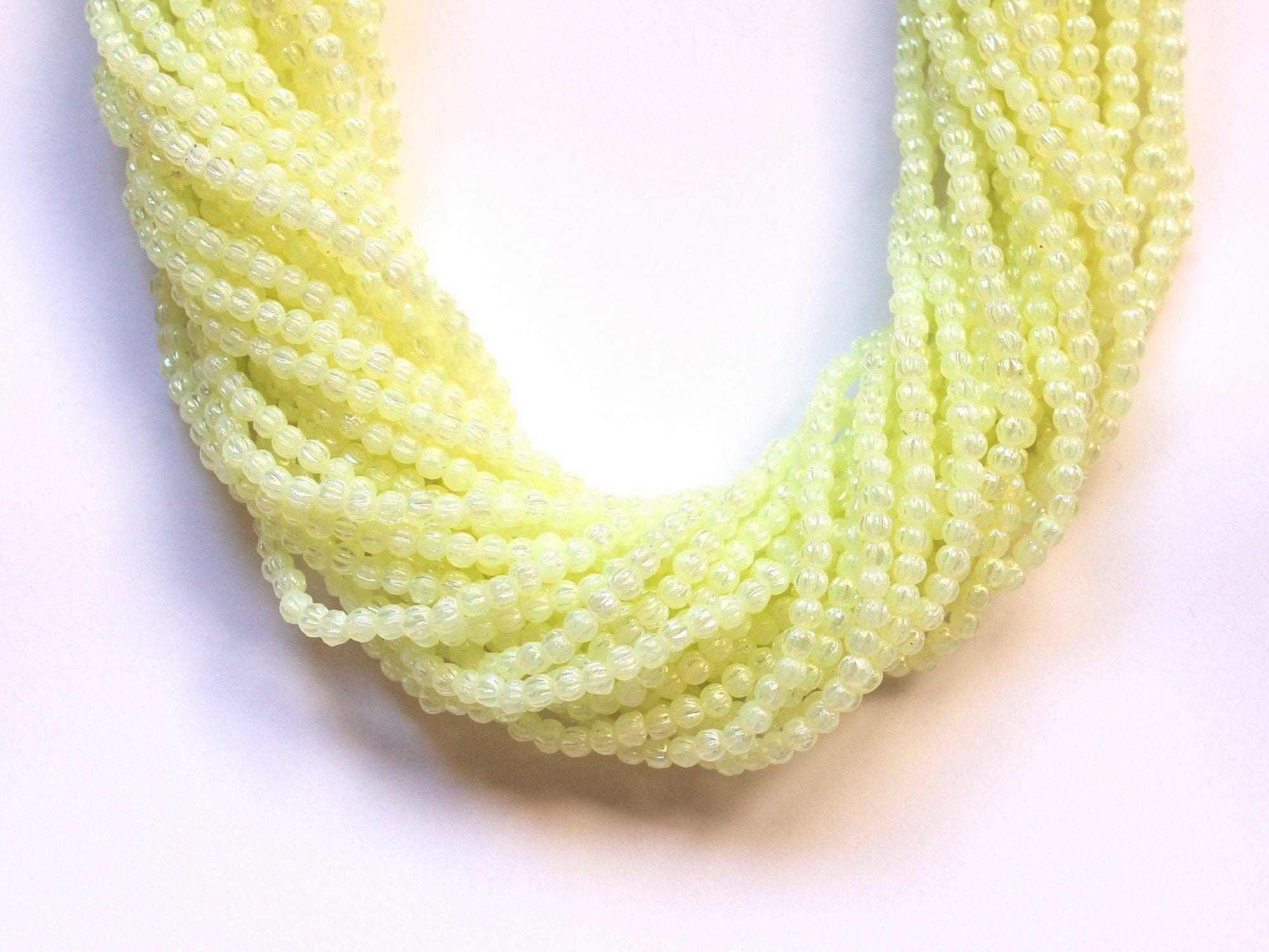 Lot of 100 3mm luster iris lemon yellow melon beads, Czech pressed glass beads C0531