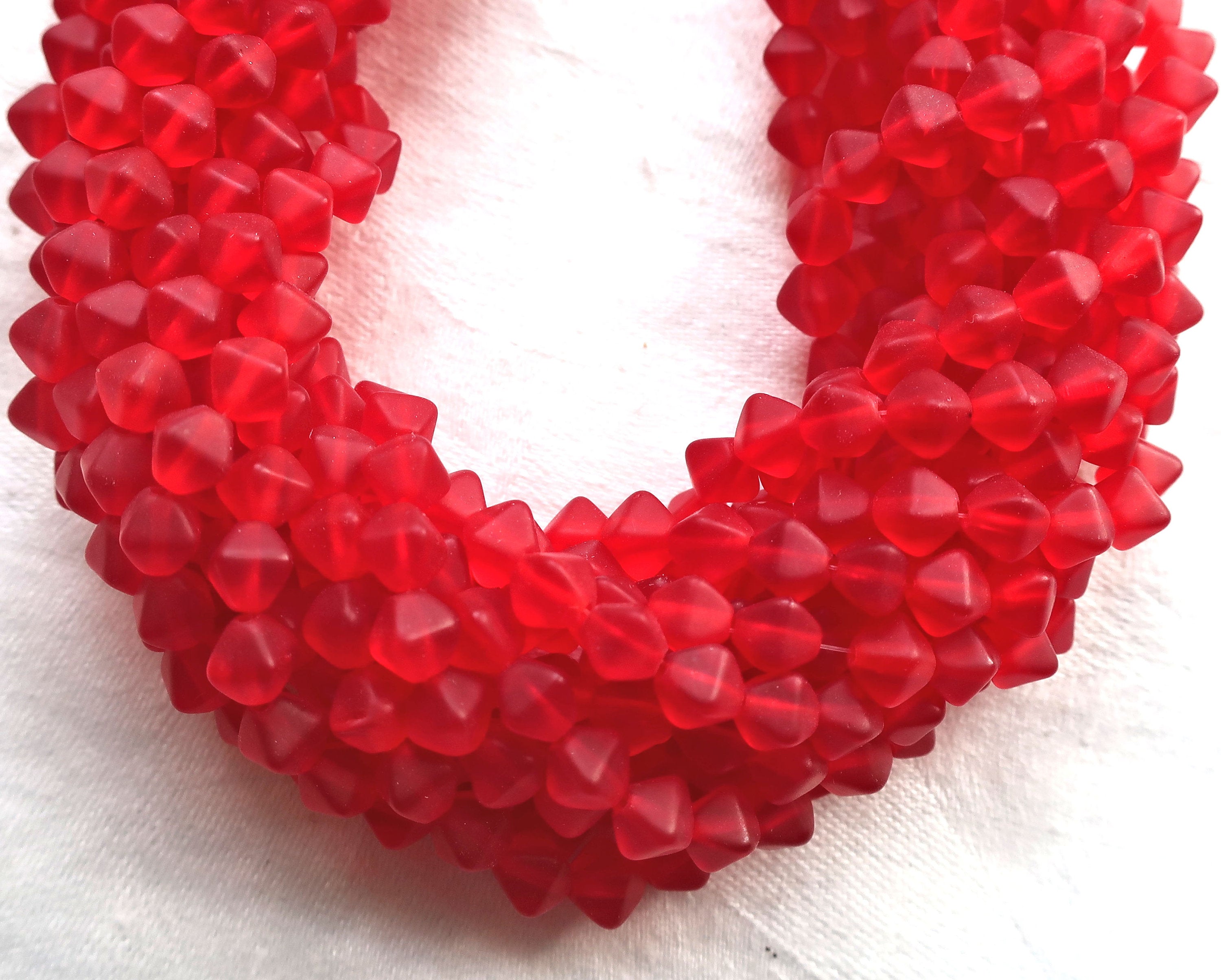 Lot of 50 6mm bright Siam Red matte glass Czech bicones, pressed glass bicone beads, C0250 - Glorious Glass Beads