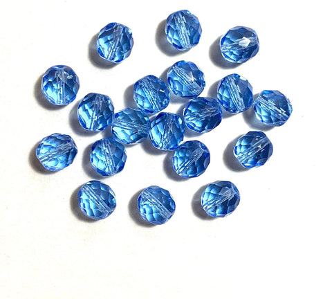 Twenty Czech glass fire polished faceted round beads - 10mm light sapphire blue beads C0096