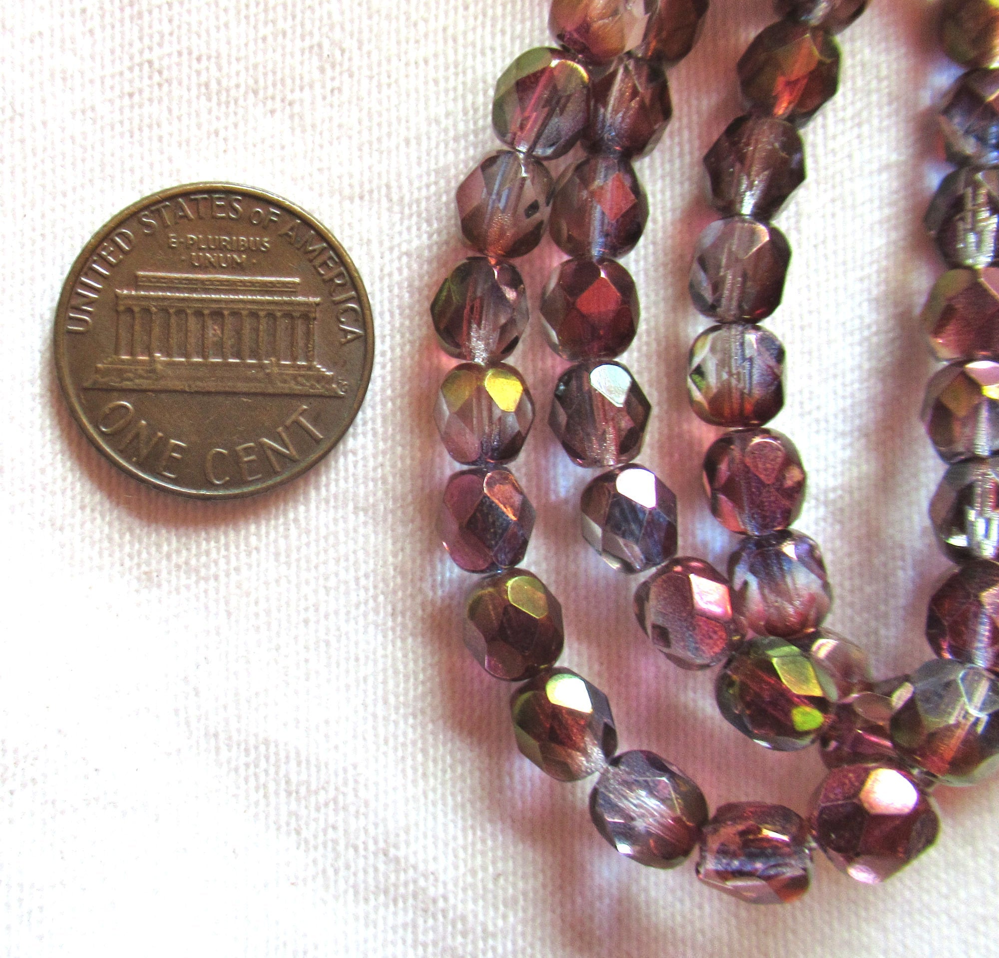 lot of 25 6mm Czech glass beads - Amethyst purple mix with a shiny luster finish - fire polished faceted round beads