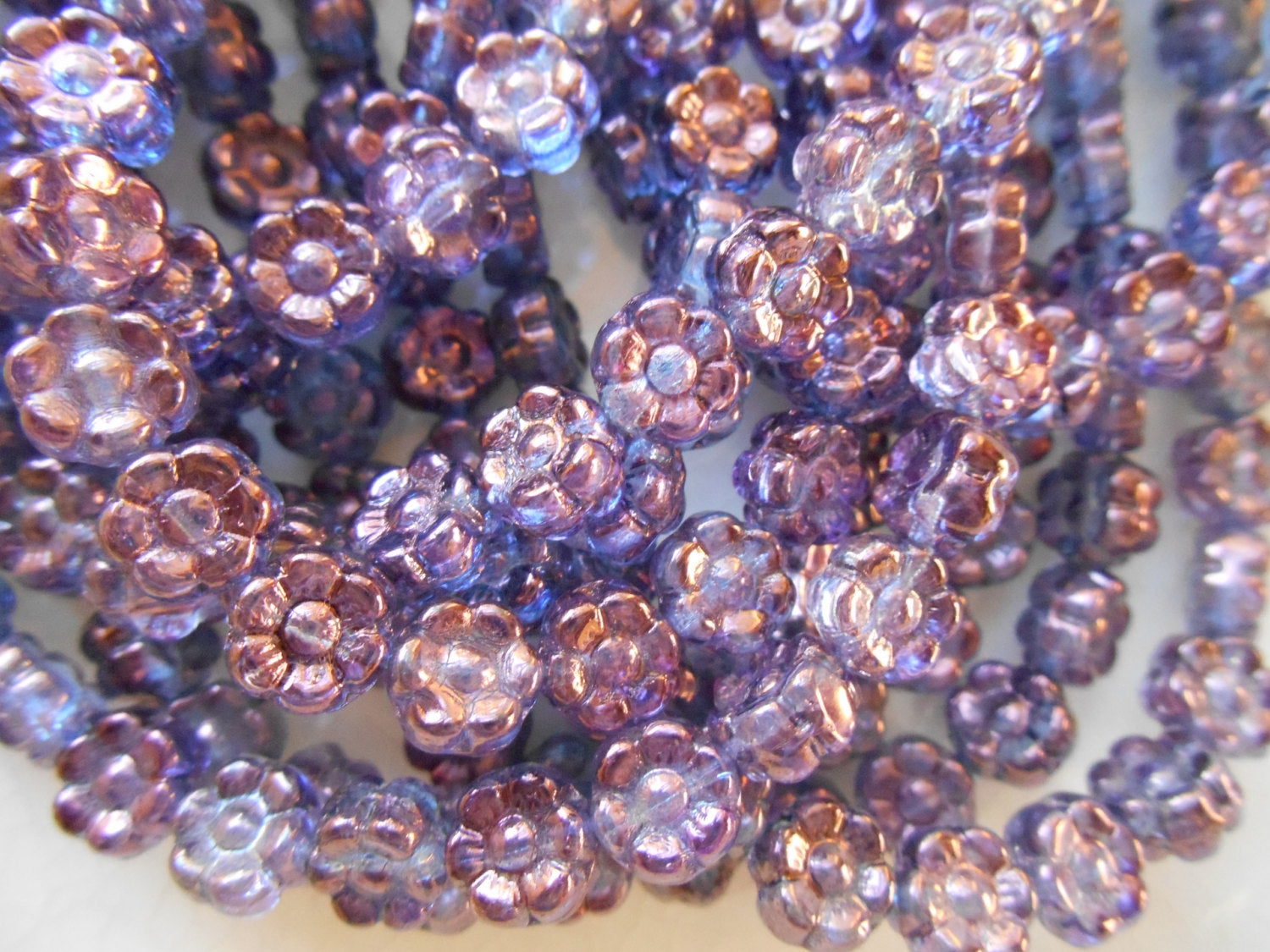 25 6mm Lumi Amethyst Czech glass flower beads, pressed glass purple flower beads, C8401 - Glorious Glass Beads