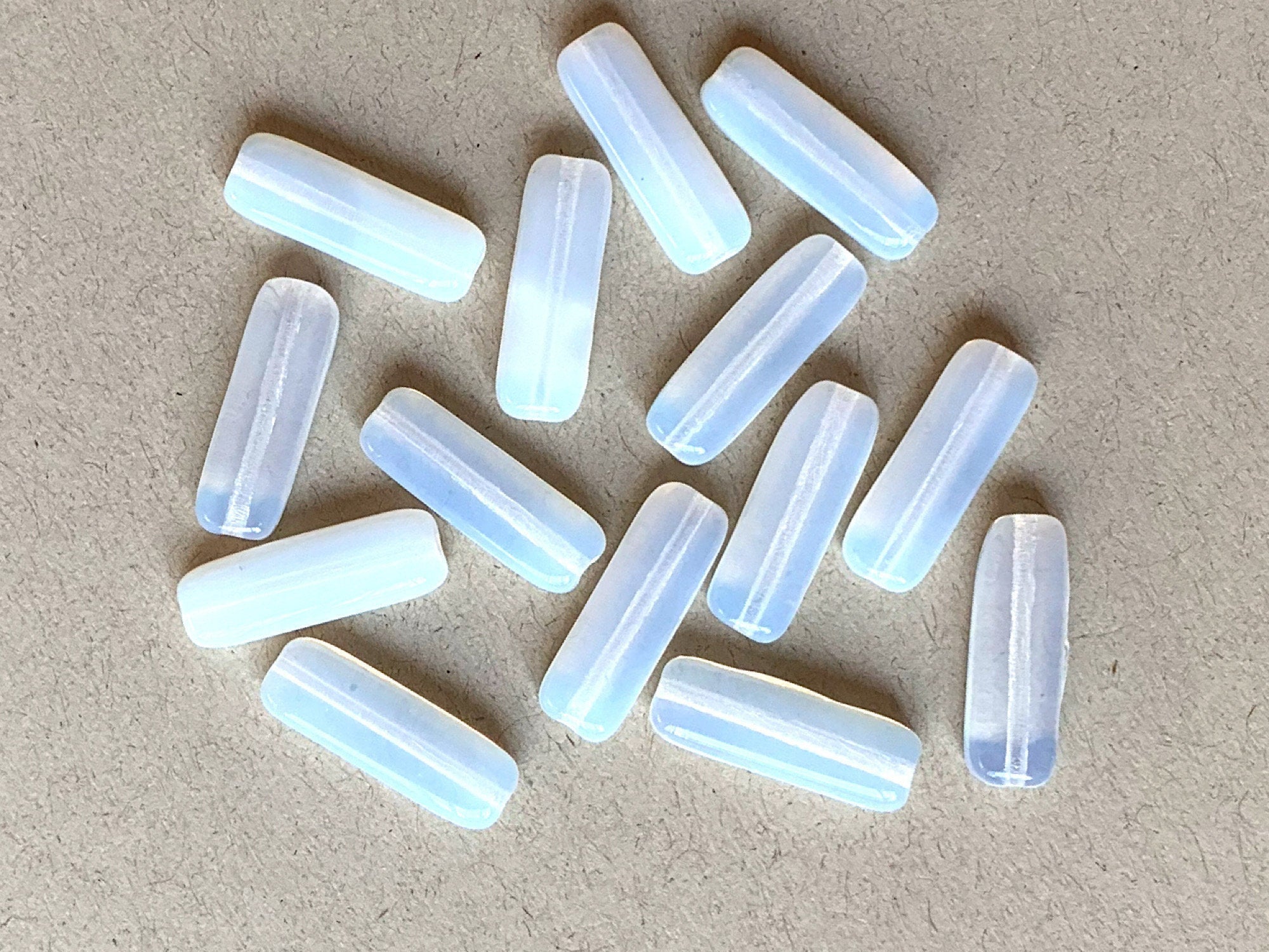 15 Czech glass flat tube beads - 6 x 17mm milky white opal beads C0018