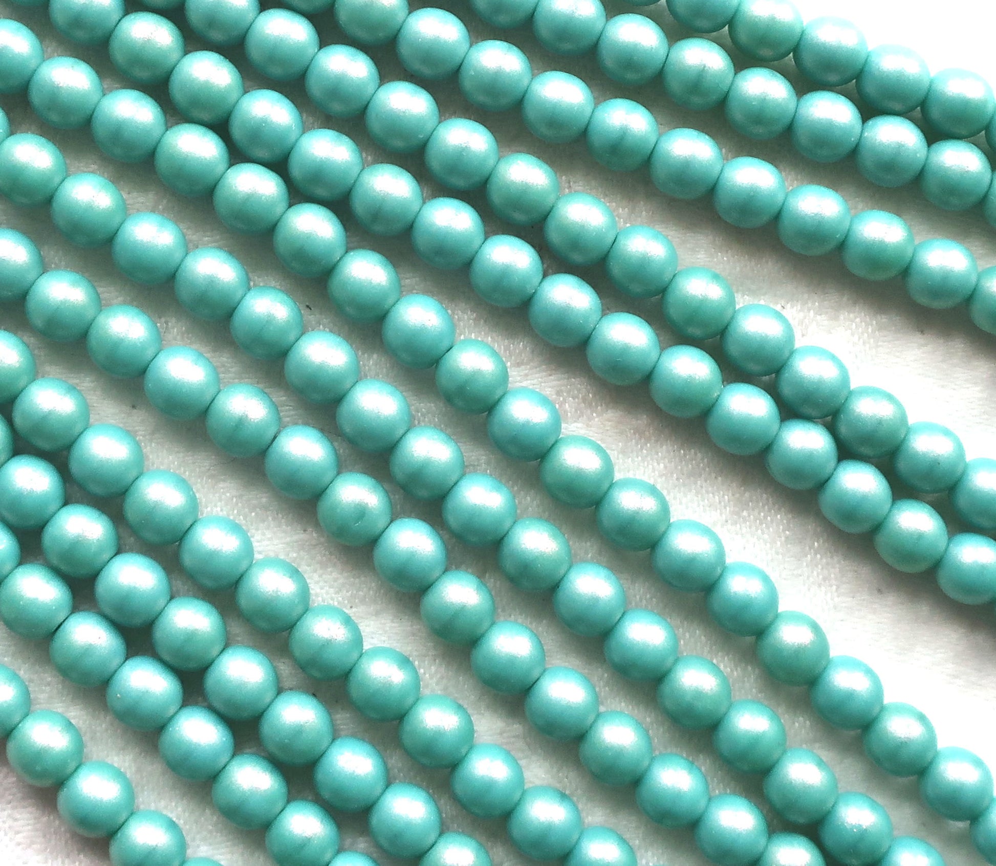 Lot of 50 6mm Czech glass beads, Opaque Cosmic Twinkle Turquoise blue luster smooth round druk beads 22150 - Glorious Glass Beads