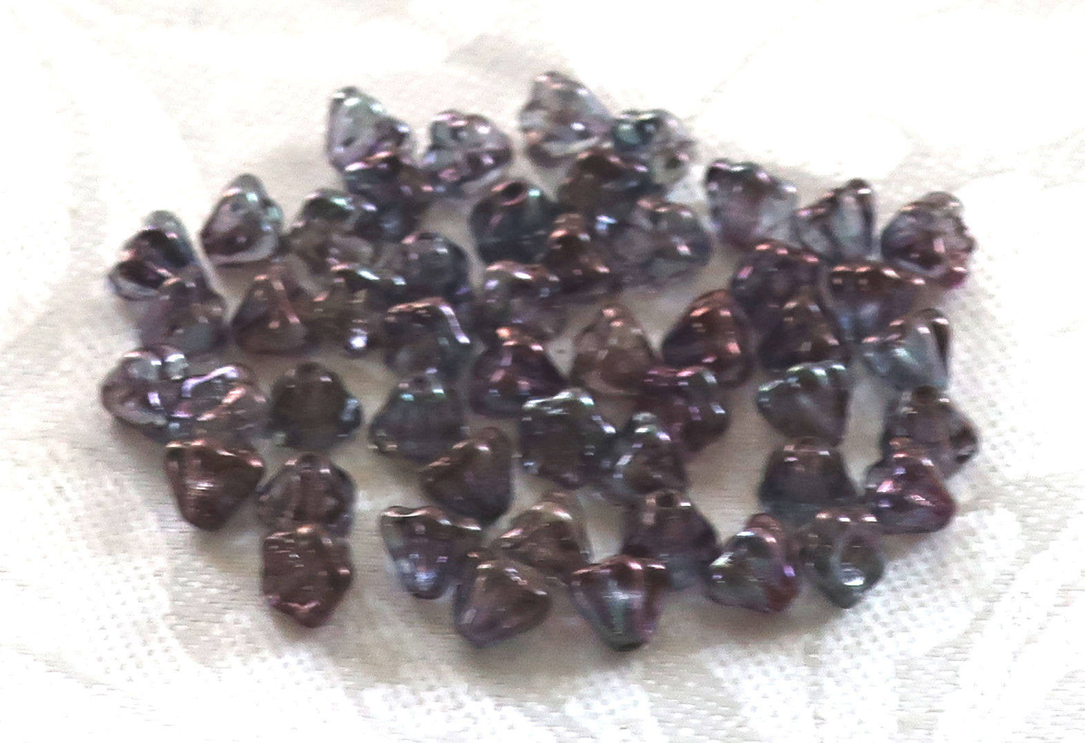 Lot of 50 6mm x 4mm Luster Transparent Amethst baby Bell Flower Czech glass beads, purple pressed glass beads C3801 - Glorious Glass Beads