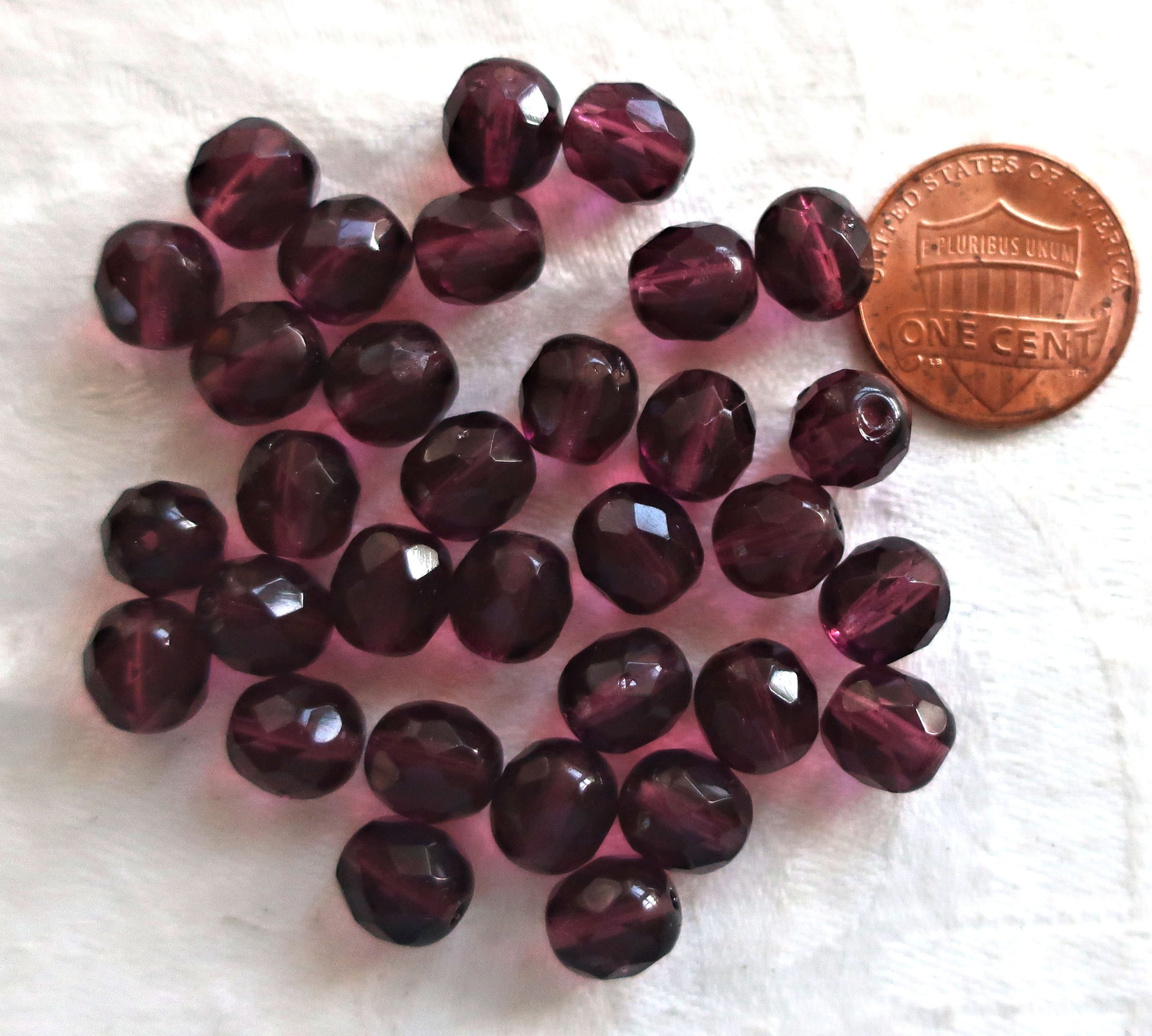 Lot of 25 8mm dark amethyst, purple faceted, round, firepolished Czech glass beads C0625 - Glorious Glass Beads