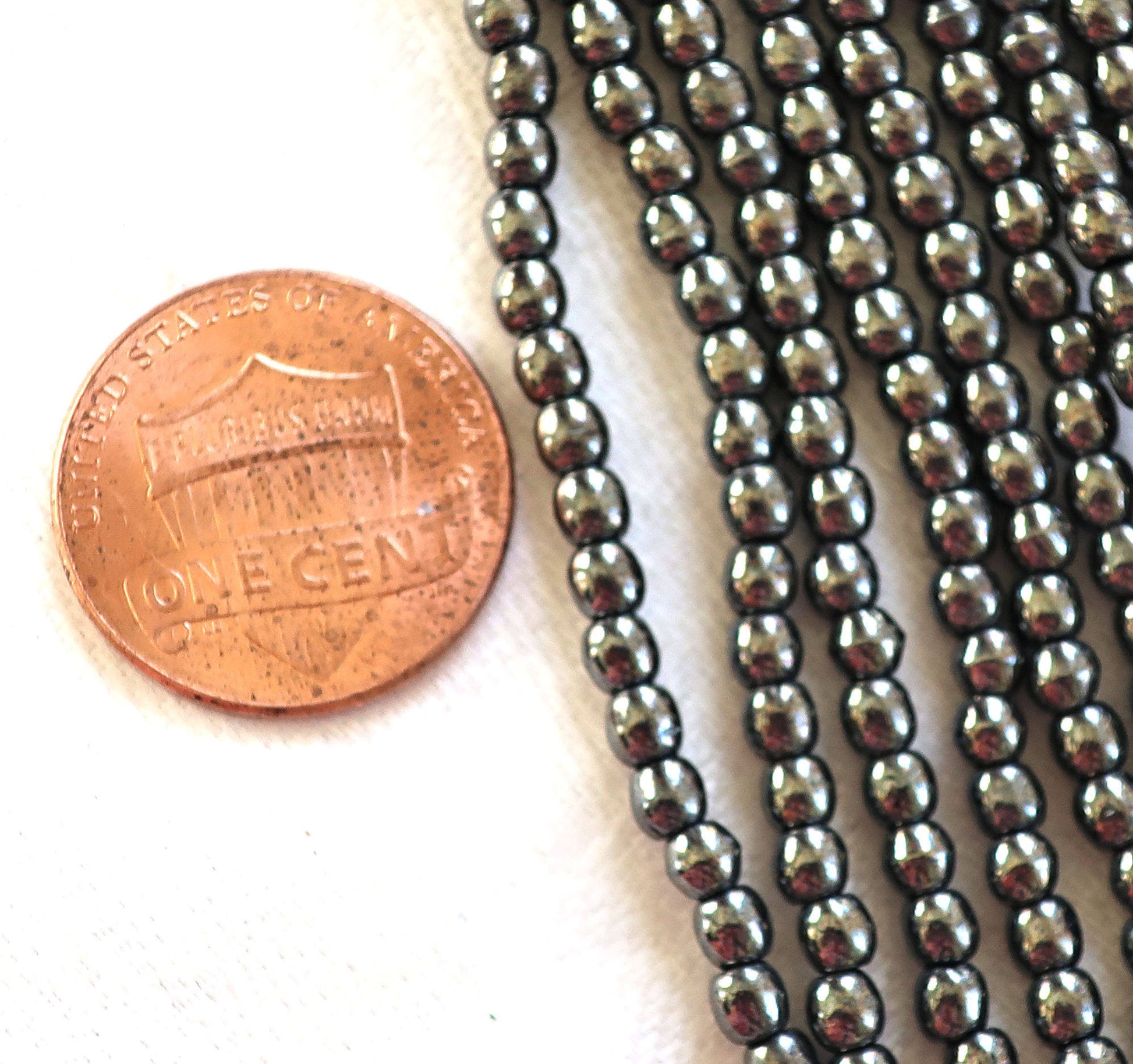 Lot of 100 3mm metallic dark gray hematite Czech glass druks, smooth round druk beads C2401 - Glorious Glass Beads