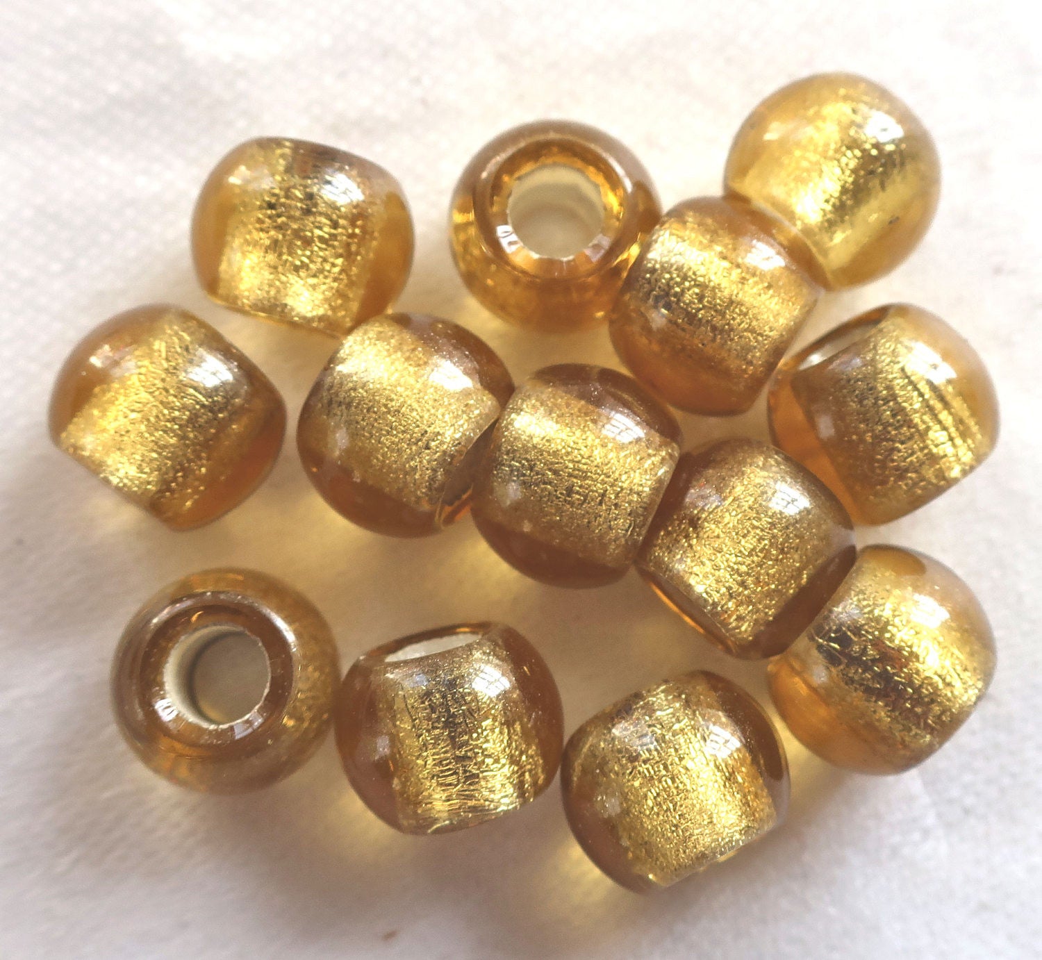 Lot of 6 12mm light Topaz Silver Lined big hole Czech glass druk beads, large 4mm hole druks C8401 - Glorious Glass Beads