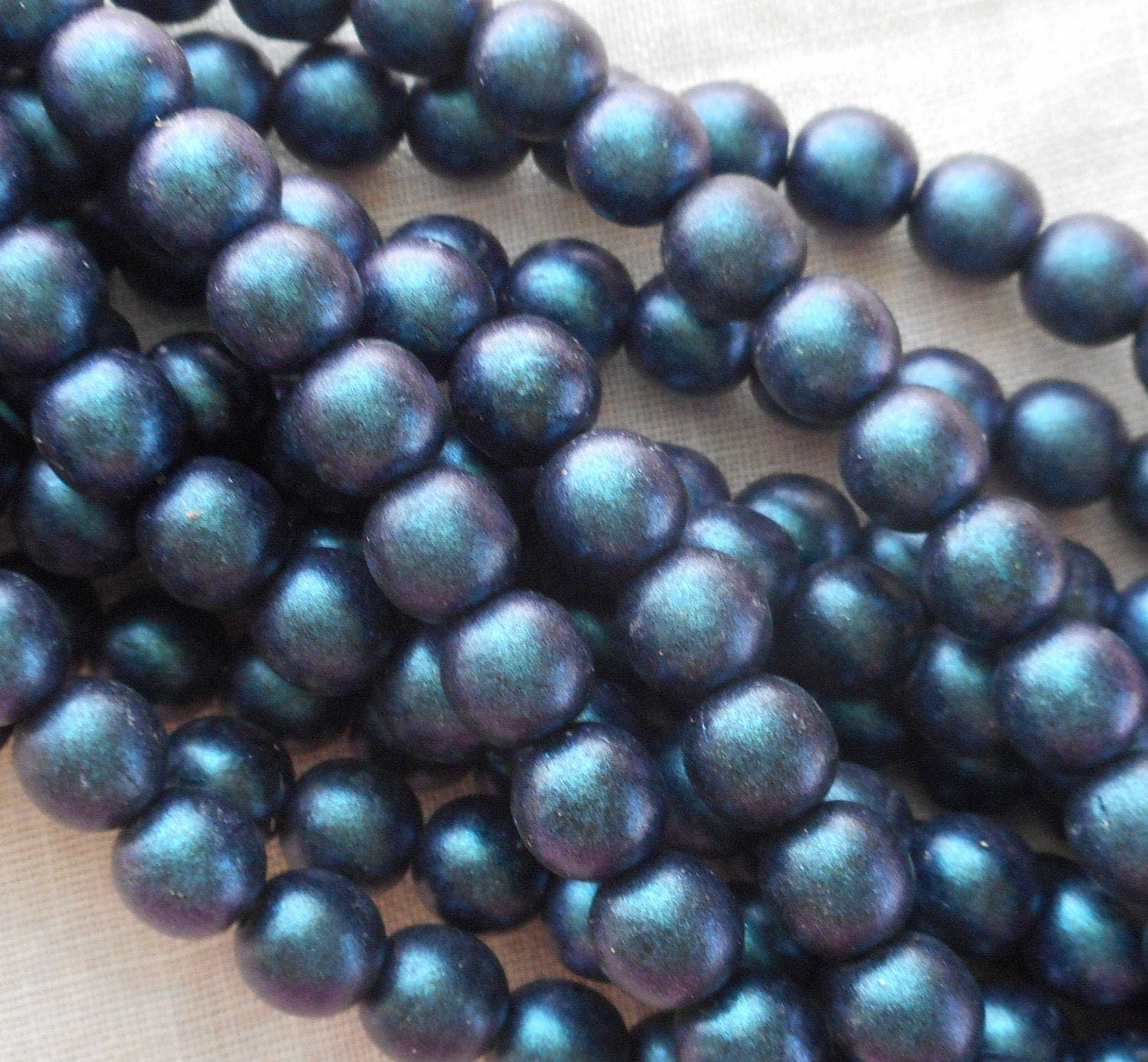 50 6mm Czech glass beads, Polychrome Indigo Orchid, Matte Navy Blue smooth round druk beads C31150