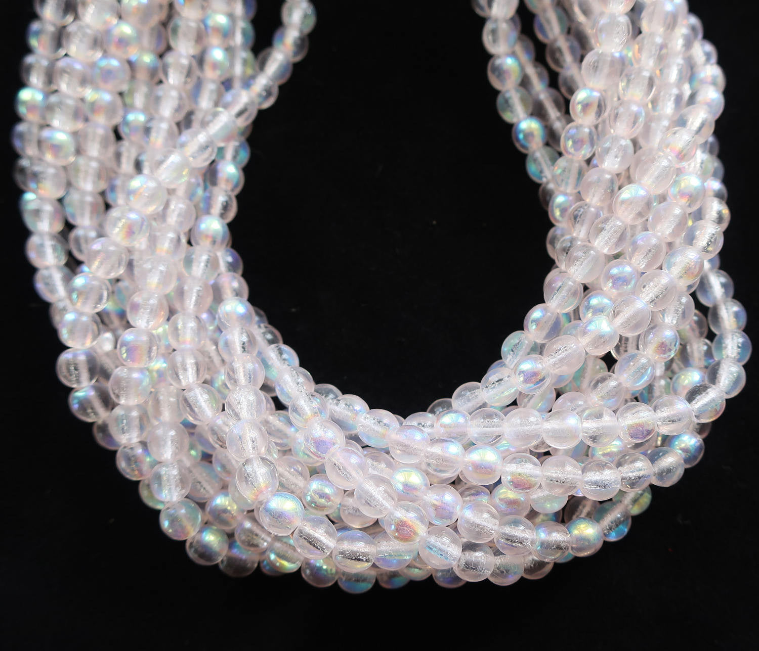 Lot of 50 4mm Rosaline Pink AB Czech Glass druks, smooth round druk beads,C4350 - Glorious Glass Beads