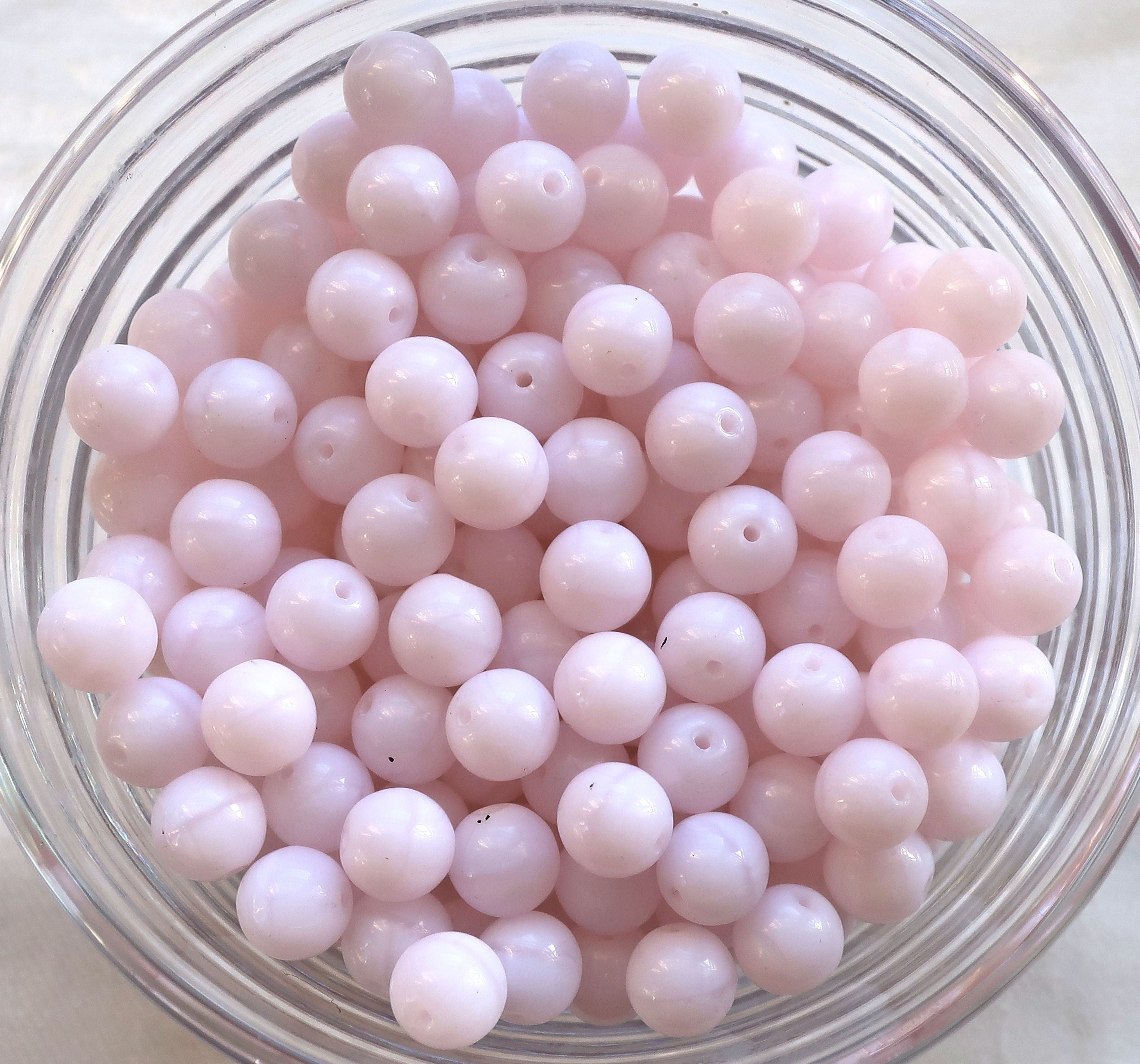 Lot of 25 8mm Czech smooth round druk beads, opaque alabaster pink C9425 - Glorious Glass Beads