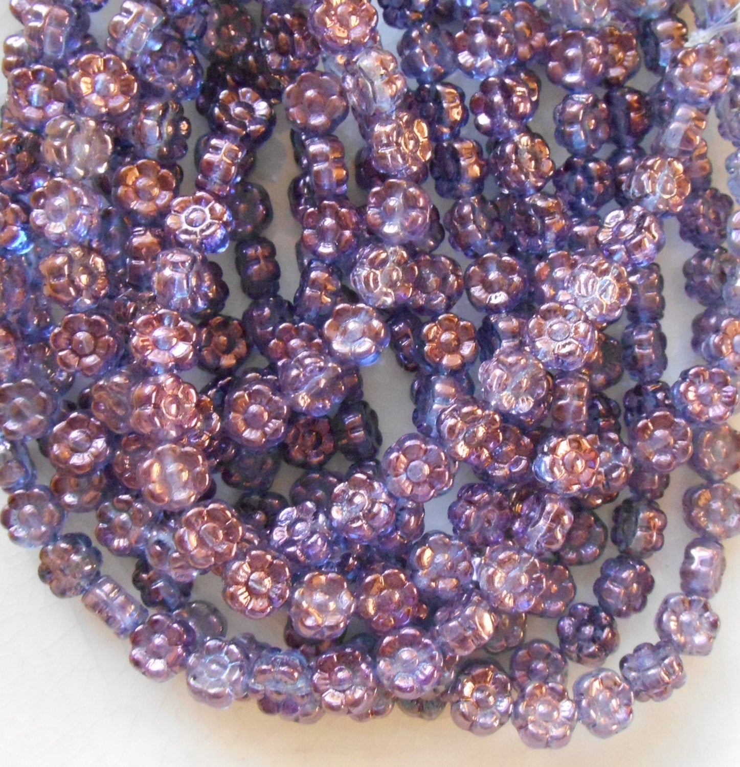 25 6mm Lumi Amethyst Czech glass flower beads, pressed glass purple flower beads, C8401 - Glorious Glass Beads