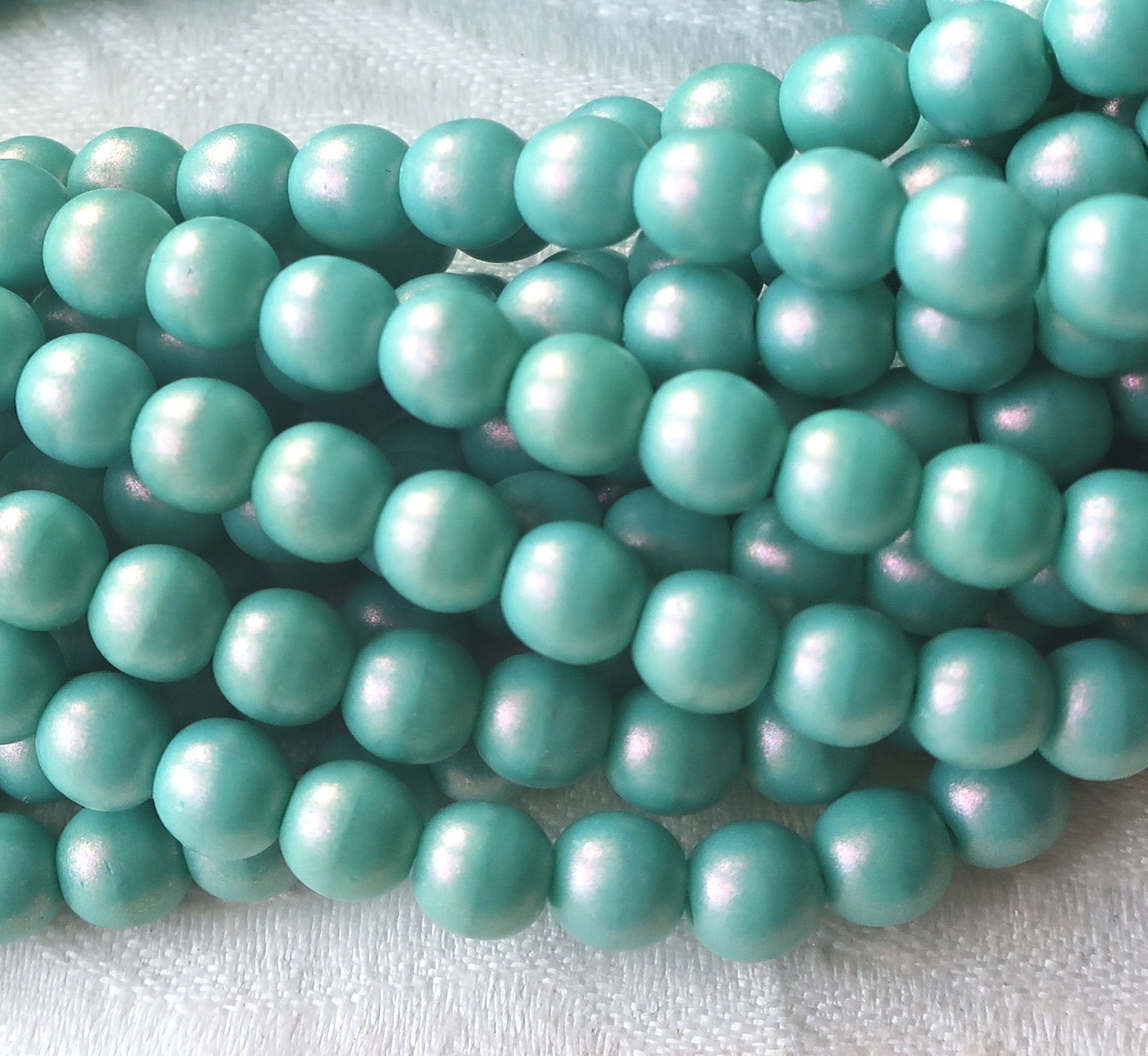 Lot of 50 6mm Czech glass beads, Opaque Cosmic Twinkle Turquoise blue luster smooth round druk beads 22150 - Glorious Glass Beads