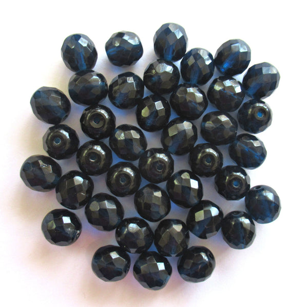 Twenty Czech glass fire polished faceted round beads - 10mm dark capri blue beads C0096