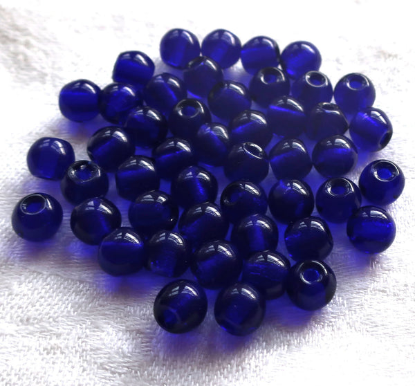 Lot of 25 8mm Czech glass big hole druks - Cobalt Blue smooth round druk beads with 2mm holes C0094