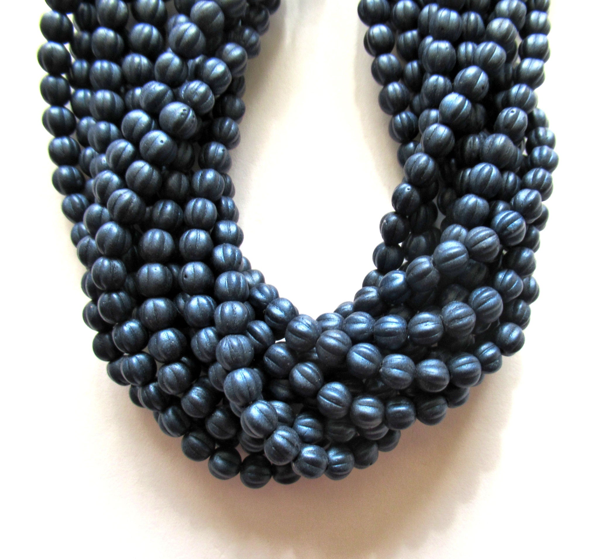 Fifty 5mm Matte Metallic Suede Dark Navy Blue melon beads - Czech pressed glass beads C0026